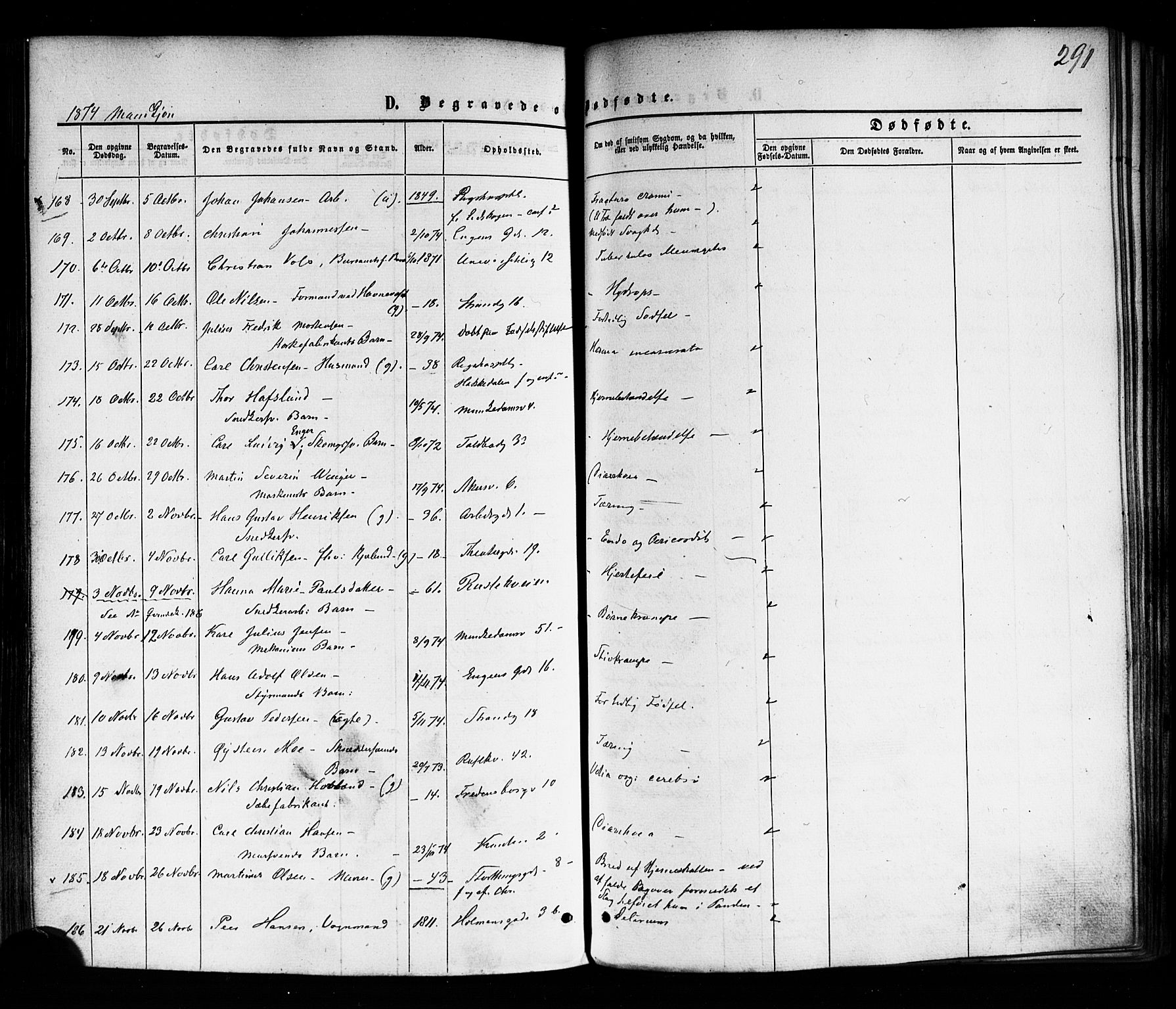 Trefoldighet prestekontor Kirkebøker, SAO/A-10882/F/Fd/L0001: Parish register (official) no. IV 1, 1858-1877, p. 291