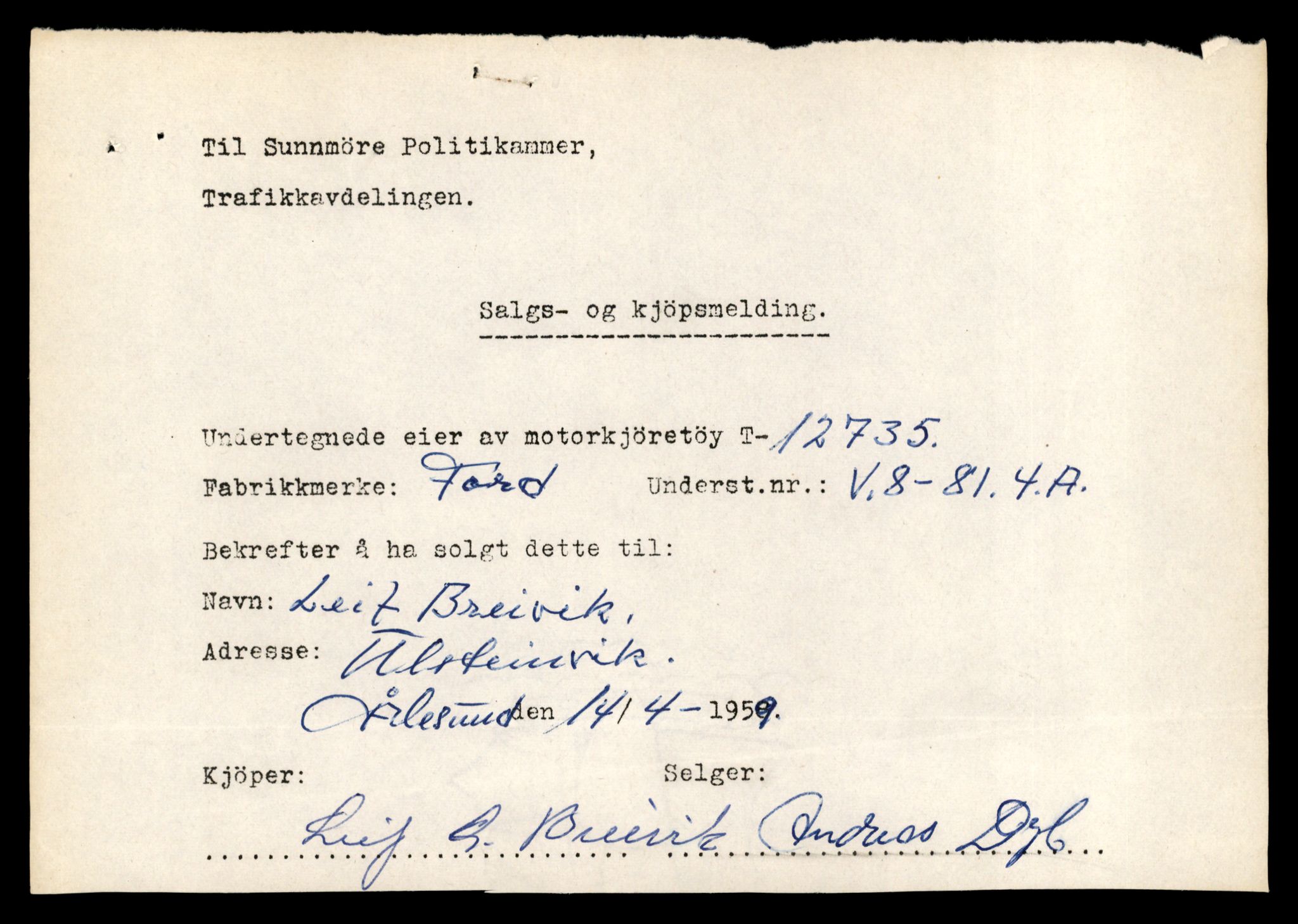 Møre og Romsdal vegkontor - Ålesund trafikkstasjon, AV/SAT-A-4099/F/Fe/L0035: Registreringskort for kjøretøy T 12653 - T 12829, 1927-1998, p. 1556