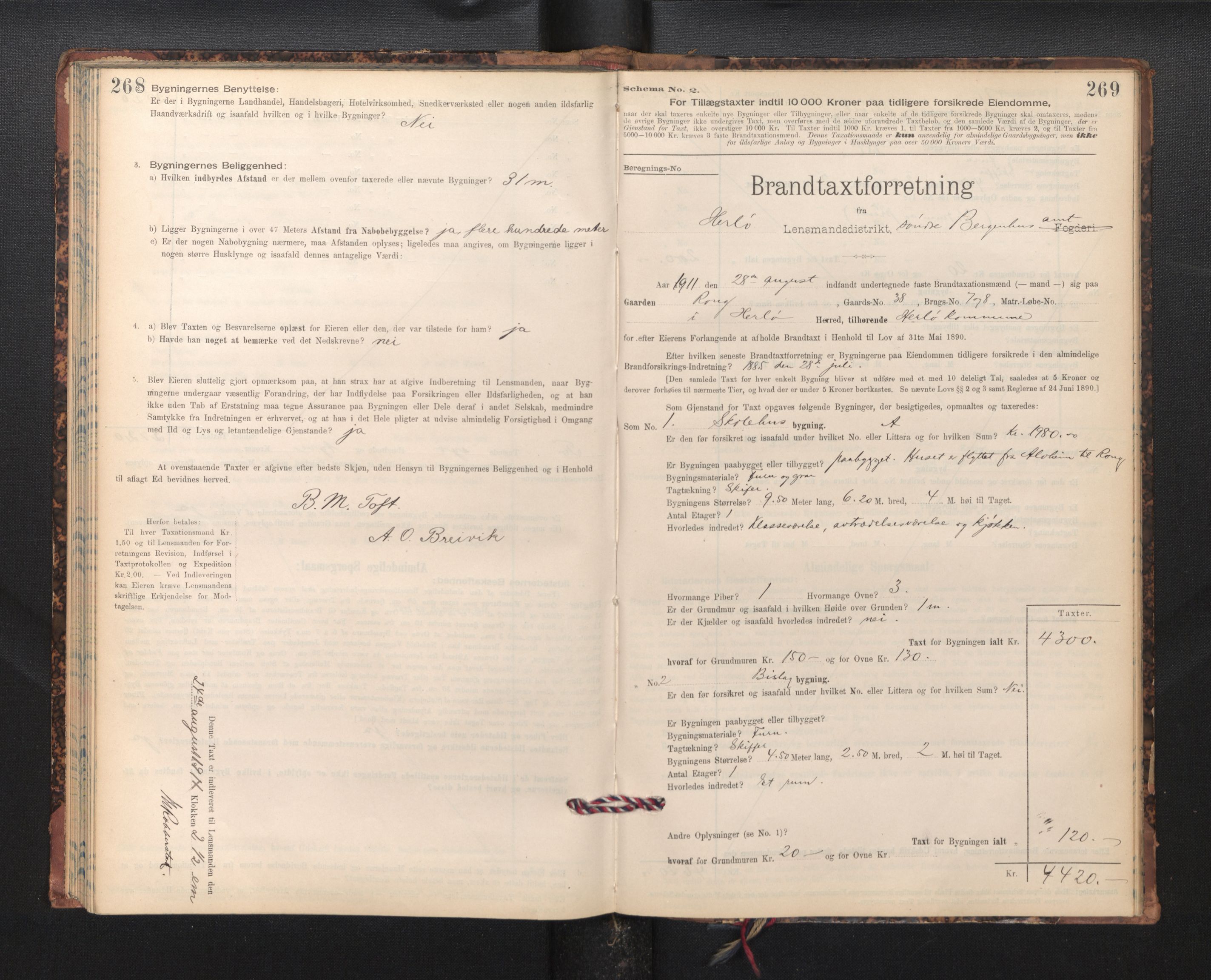 Lensmannen i Herdla, SAB/A-32901/0012/L0003:  Branntakstprotokoll skjematakst, 1897-1916, p. 268-269