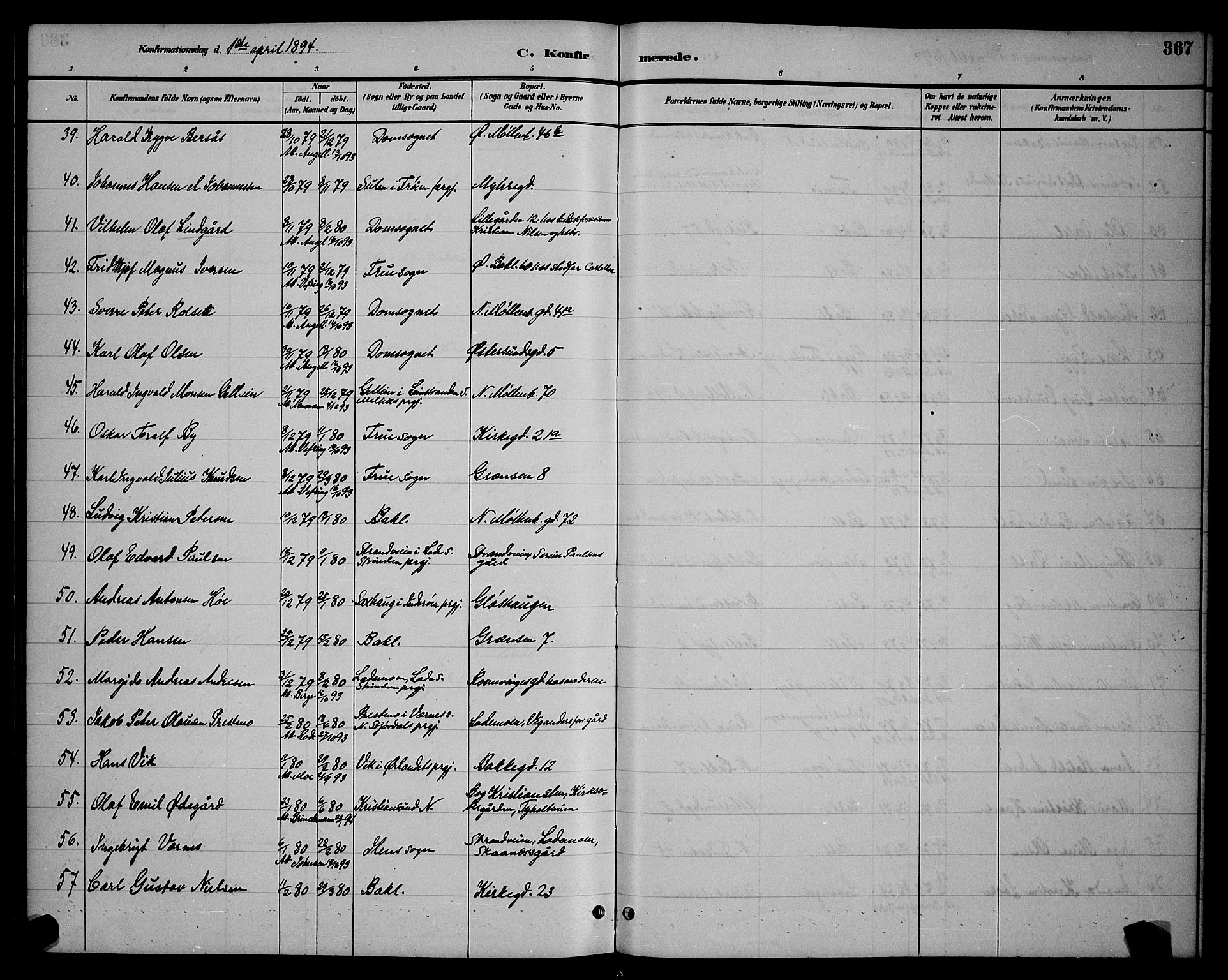 Ministerialprotokoller, klokkerbøker og fødselsregistre - Sør-Trøndelag, AV/SAT-A-1456/604/L0222: Parish register (copy) no. 604C05, 1886-1895, p. 367