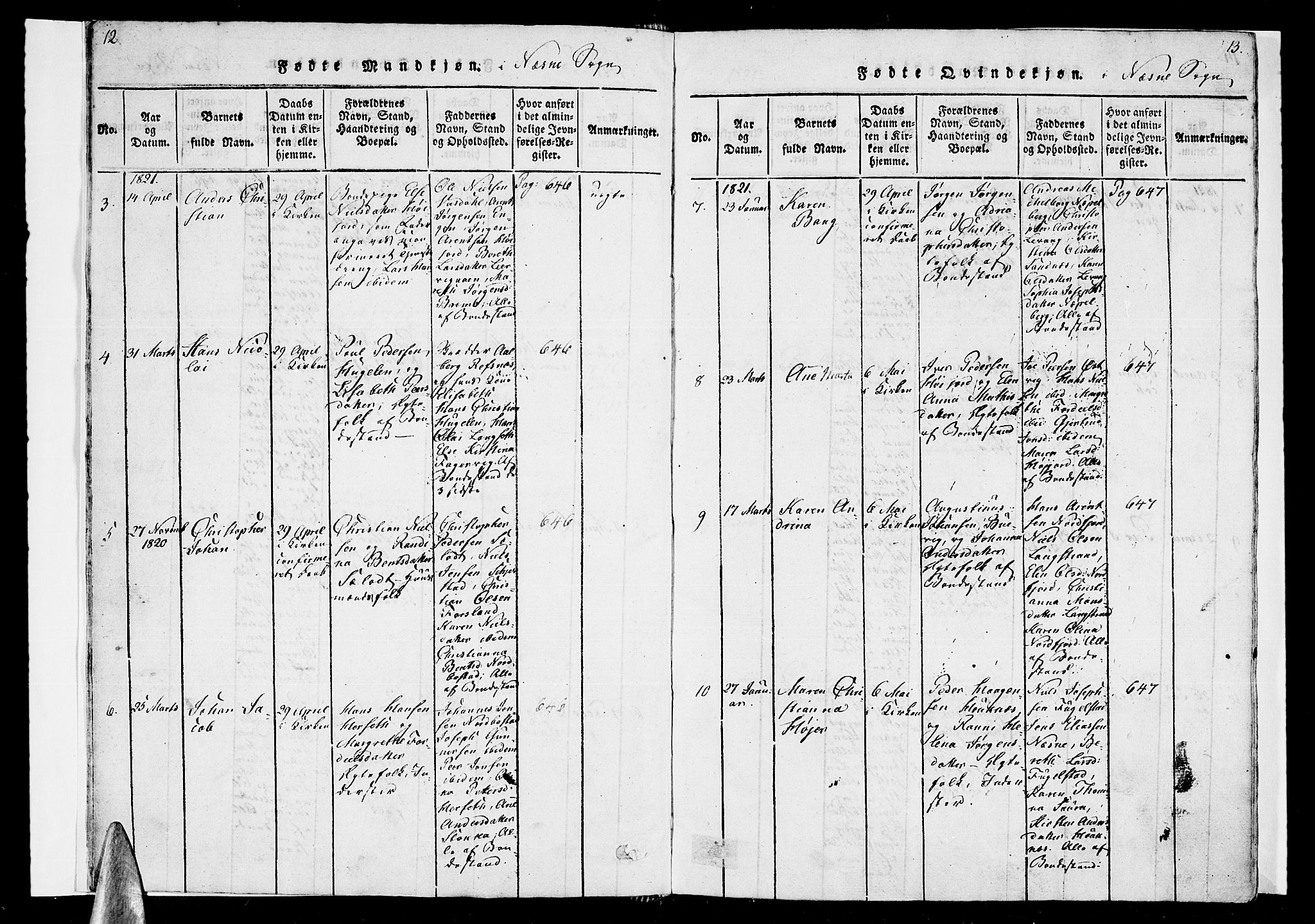 Ministerialprotokoller, klokkerbøker og fødselsregistre - Nordland, AV/SAT-A-1459/838/L0546: Parish register (official) no. 838A05 /1, 1820-1828, p. 12-13