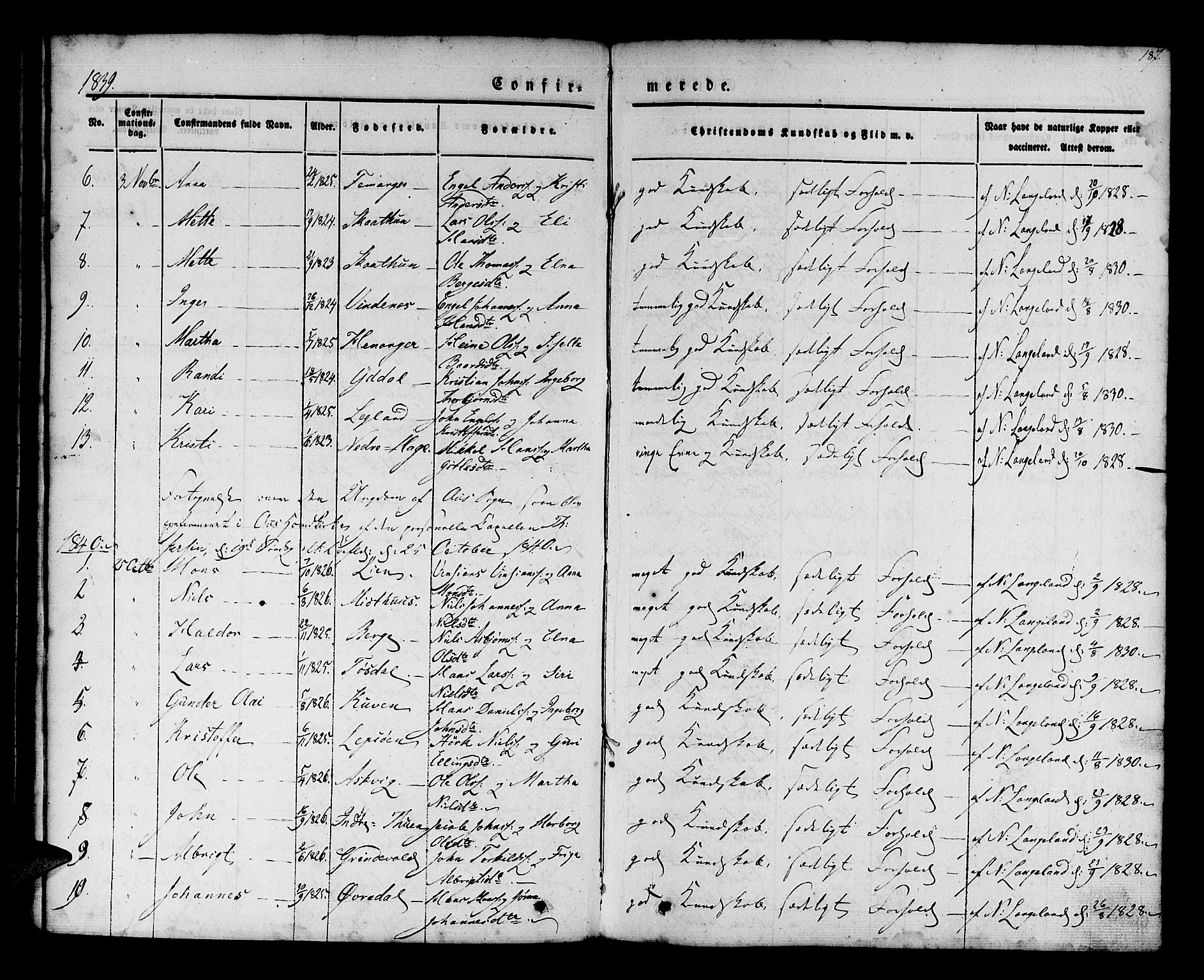 Os sokneprestembete, AV/SAB-A-99929: Parish register (official) no. A 15, 1839-1851, p. 187