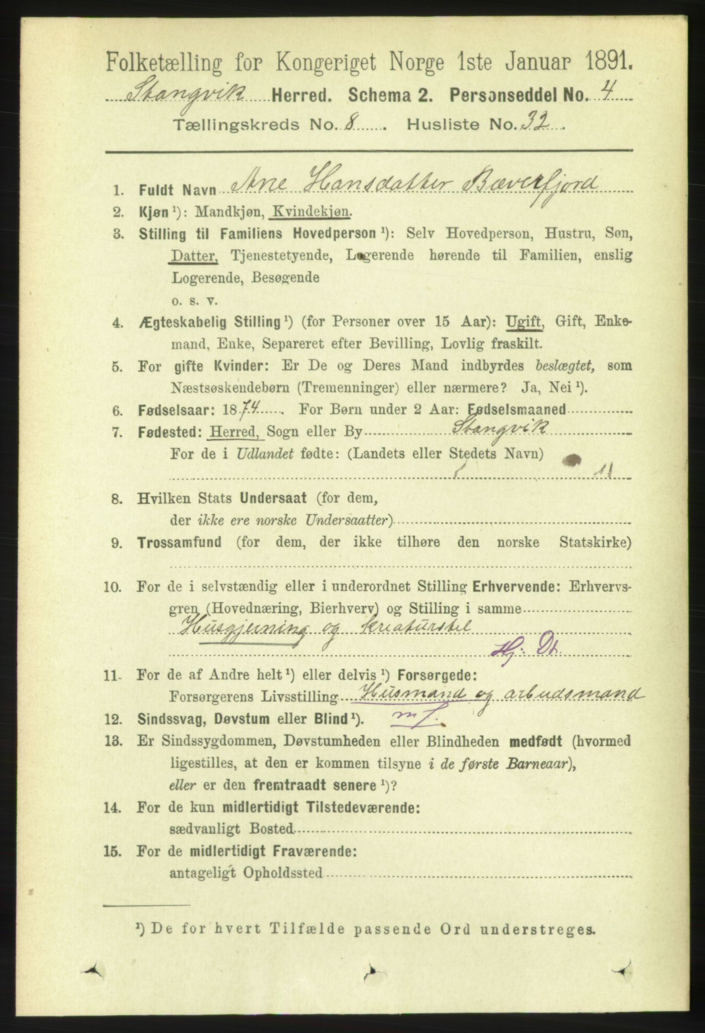 RA, 1891 census for 1564 Stangvik, 1891, p. 3554