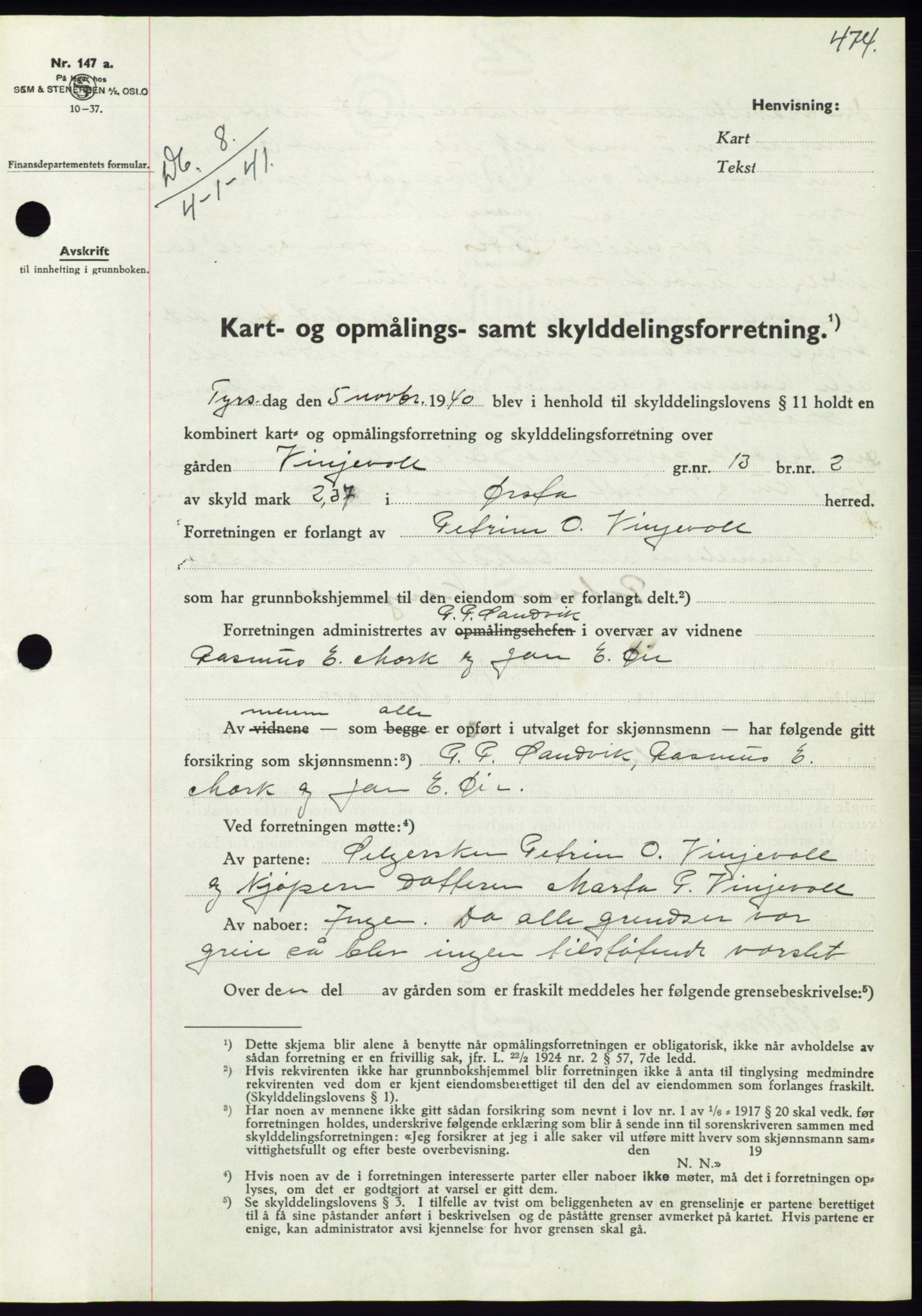 Søre Sunnmøre sorenskriveri, AV/SAT-A-4122/1/2/2C/L0070: Mortgage book no. 64, 1940-1941, Diary no: : 8/1941