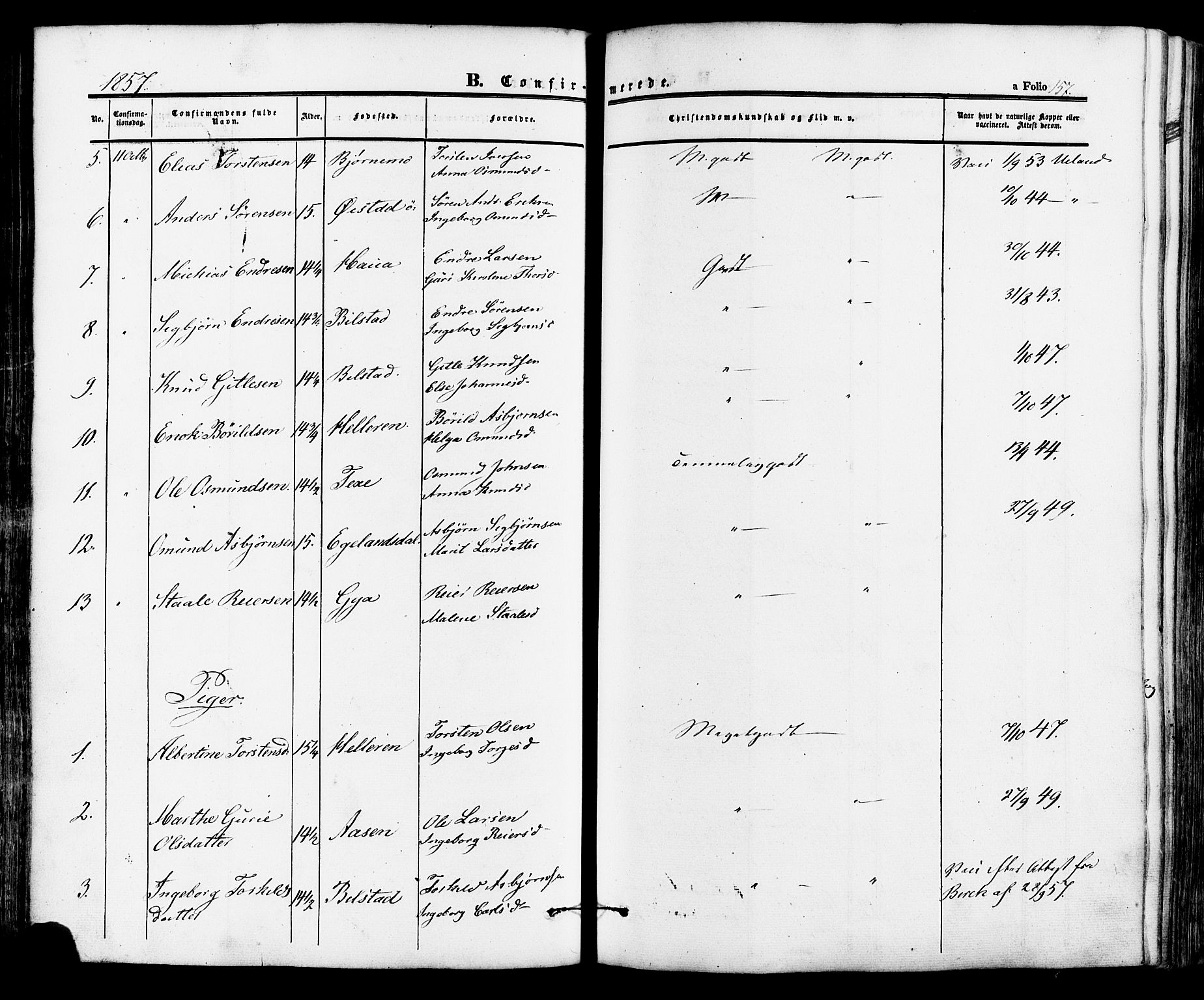 Lund sokneprestkontor, AV/SAST-A-101809/S06/L0010: Parish register (official) no. A 9, 1854-1886, p. 157