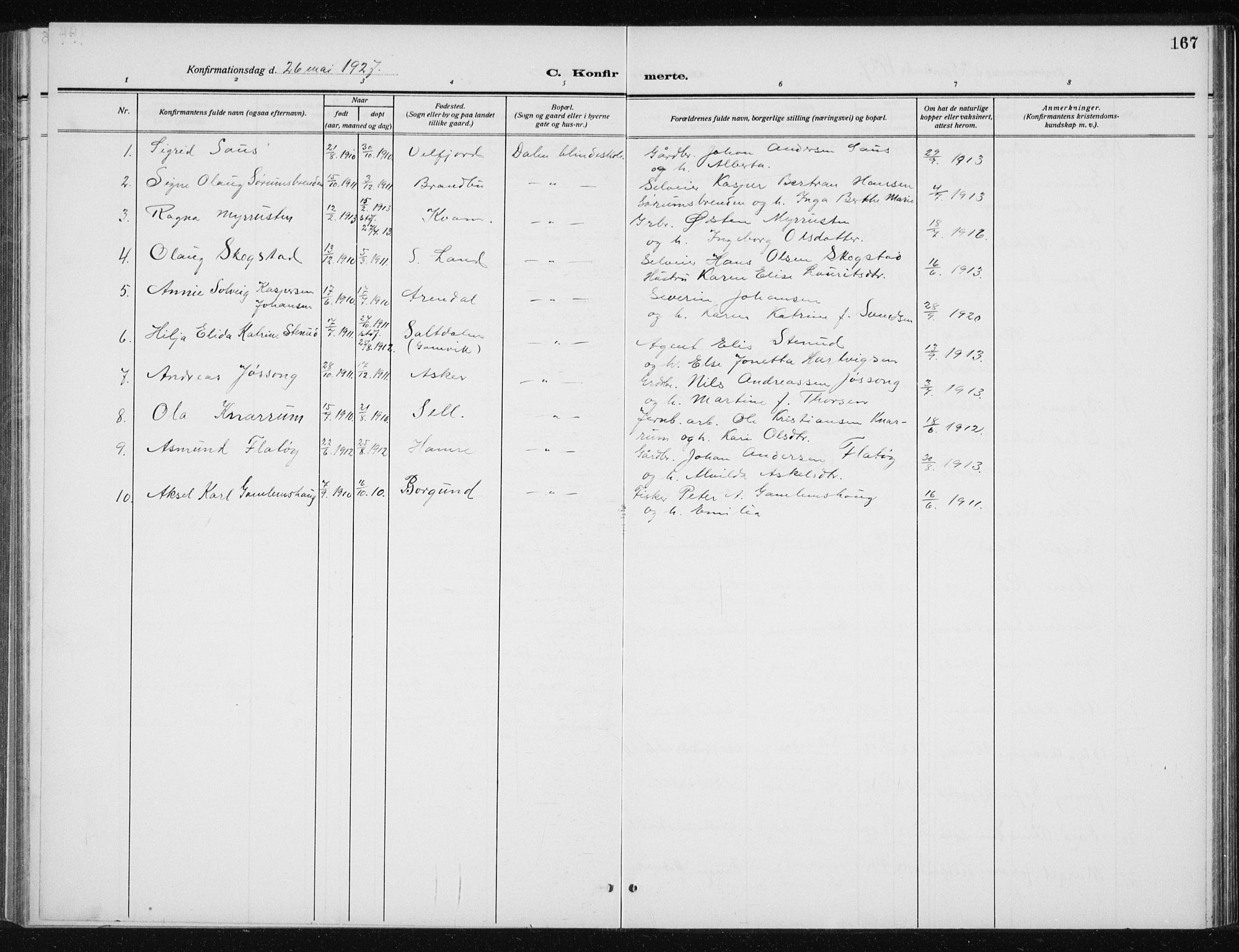 Ministerialprotokoller, klokkerbøker og fødselsregistre - Sør-Trøndelag, SAT/A-1456/606/L0314: Parish register (copy) no. 606C10, 1911-1937, p. 167