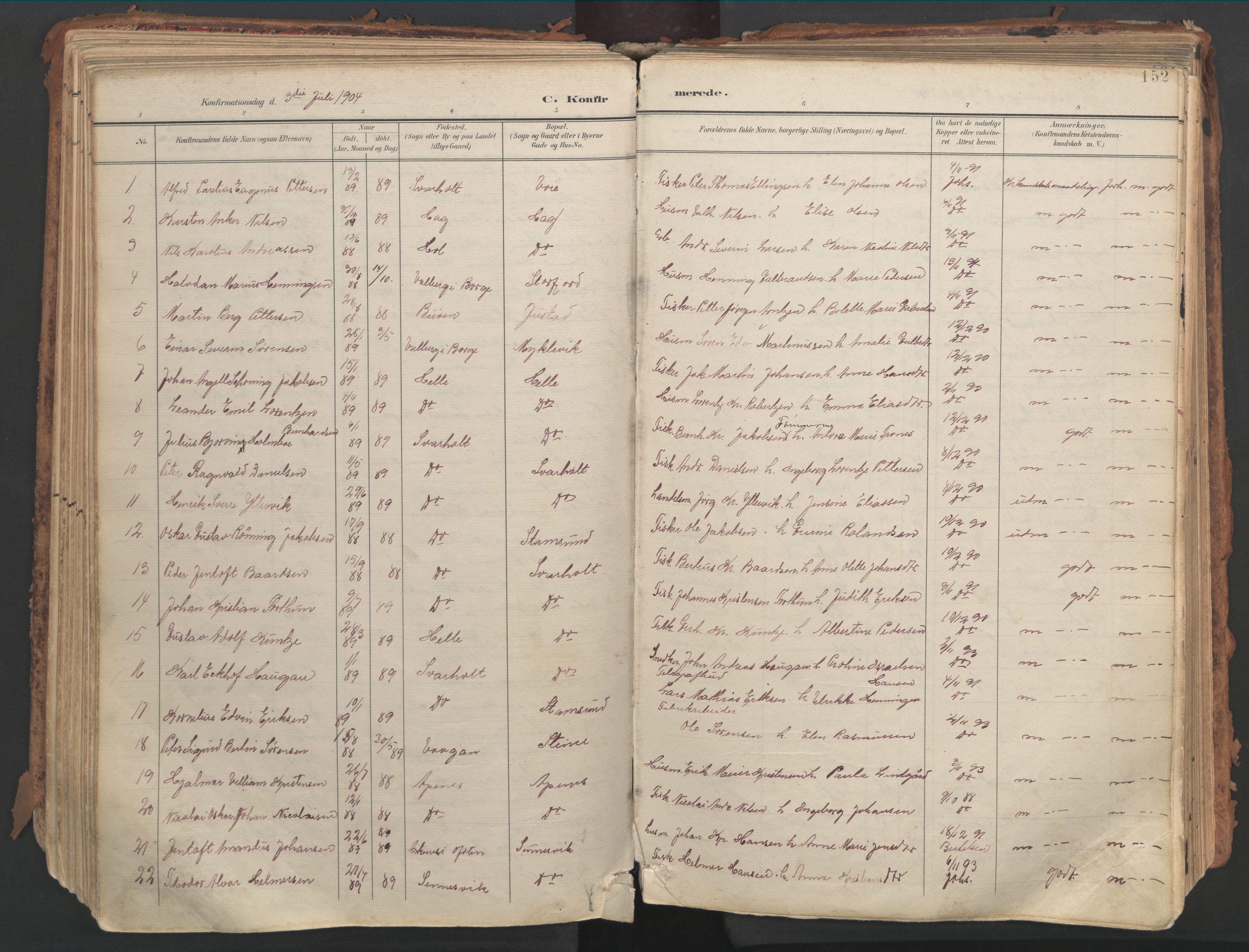 Ministerialprotokoller, klokkerbøker og fødselsregistre - Nordland, SAT/A-1459/882/L1180: Parish register (official) no. 882A02, 1897-1913, p. 152