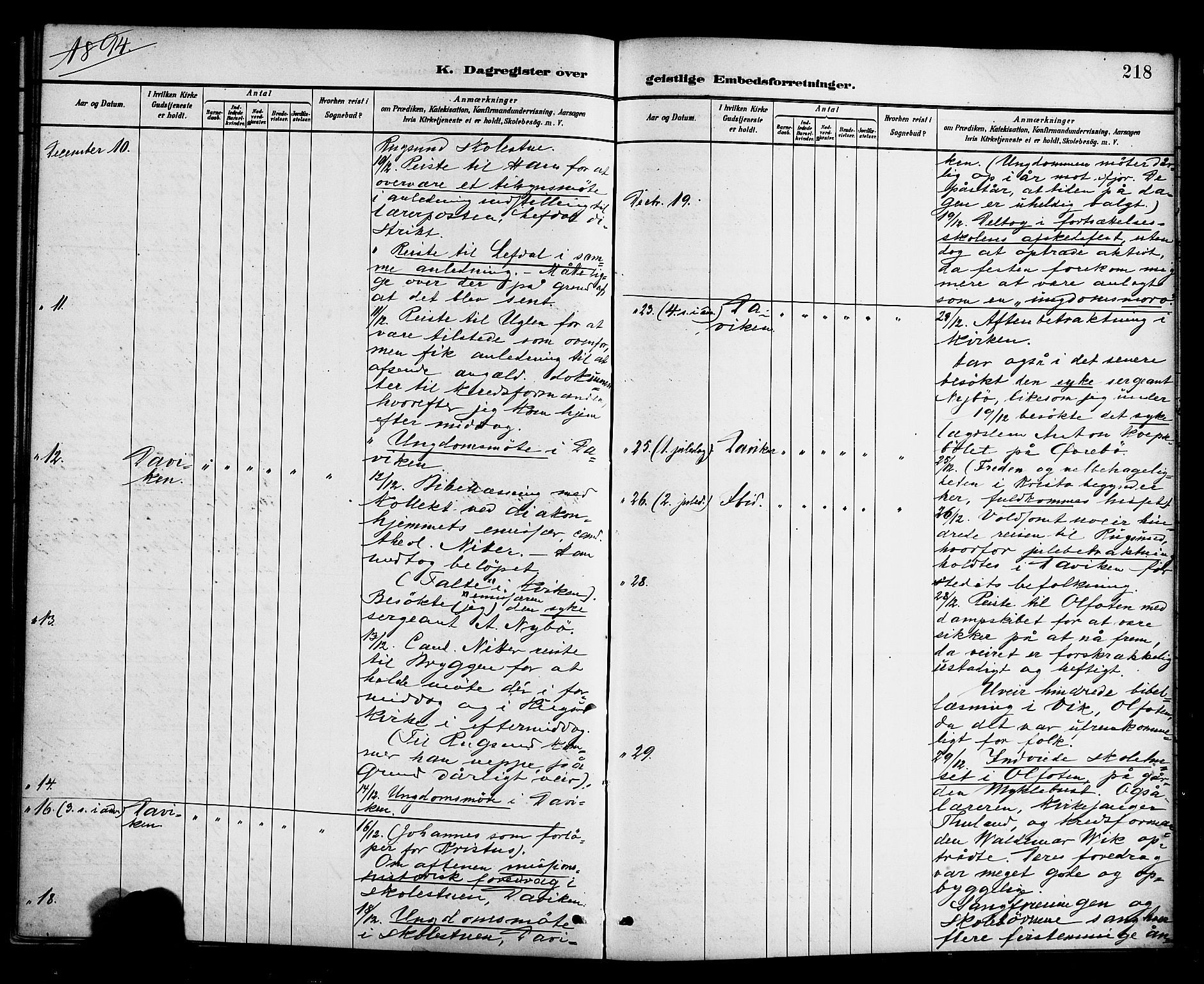 Davik sokneprestembete, AV/SAB-A-79701/H/Haa/Haab/L0001: Parish register (official) no. B 1, 1882-1900, p. 218