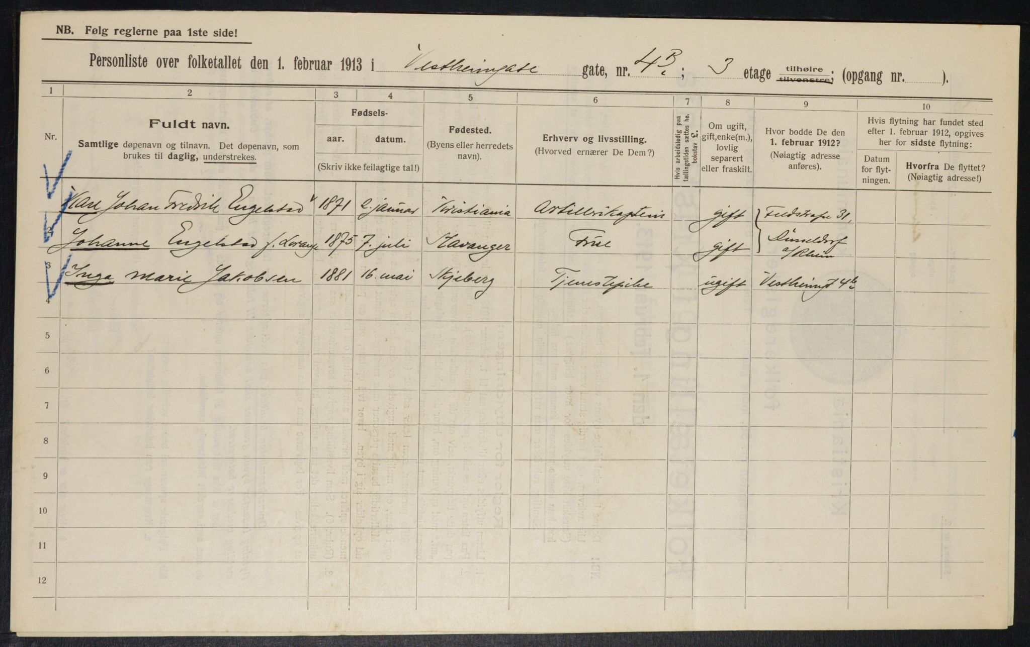 OBA, Municipal Census 1913 for Kristiania, 1913, p. 122340