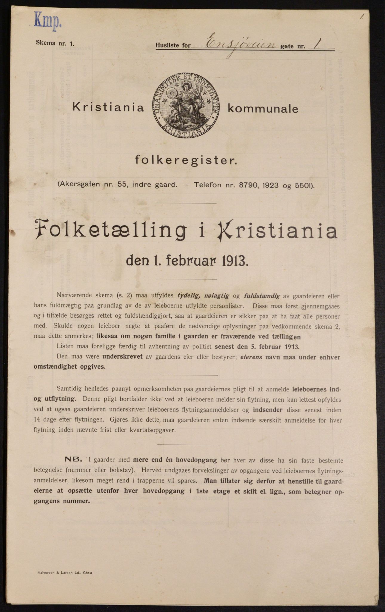 OBA, Municipal Census 1913 for Kristiania, 1913, p. 22034