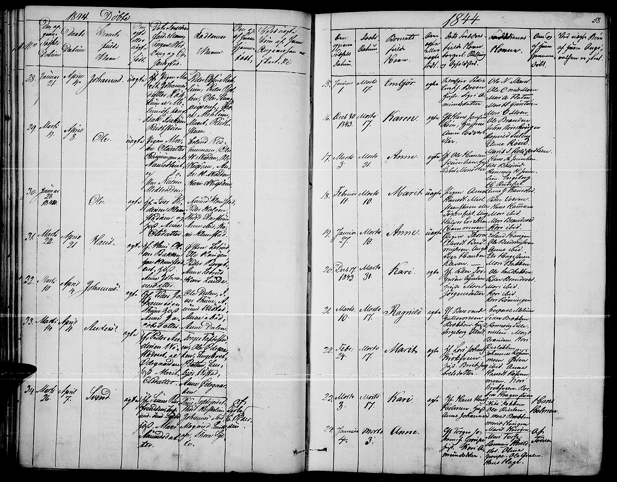 Fron prestekontor, AV/SAH-PREST-078/H/Ha/Haa/L0004: Parish register (official) no. 4, 1839-1848, p. 58