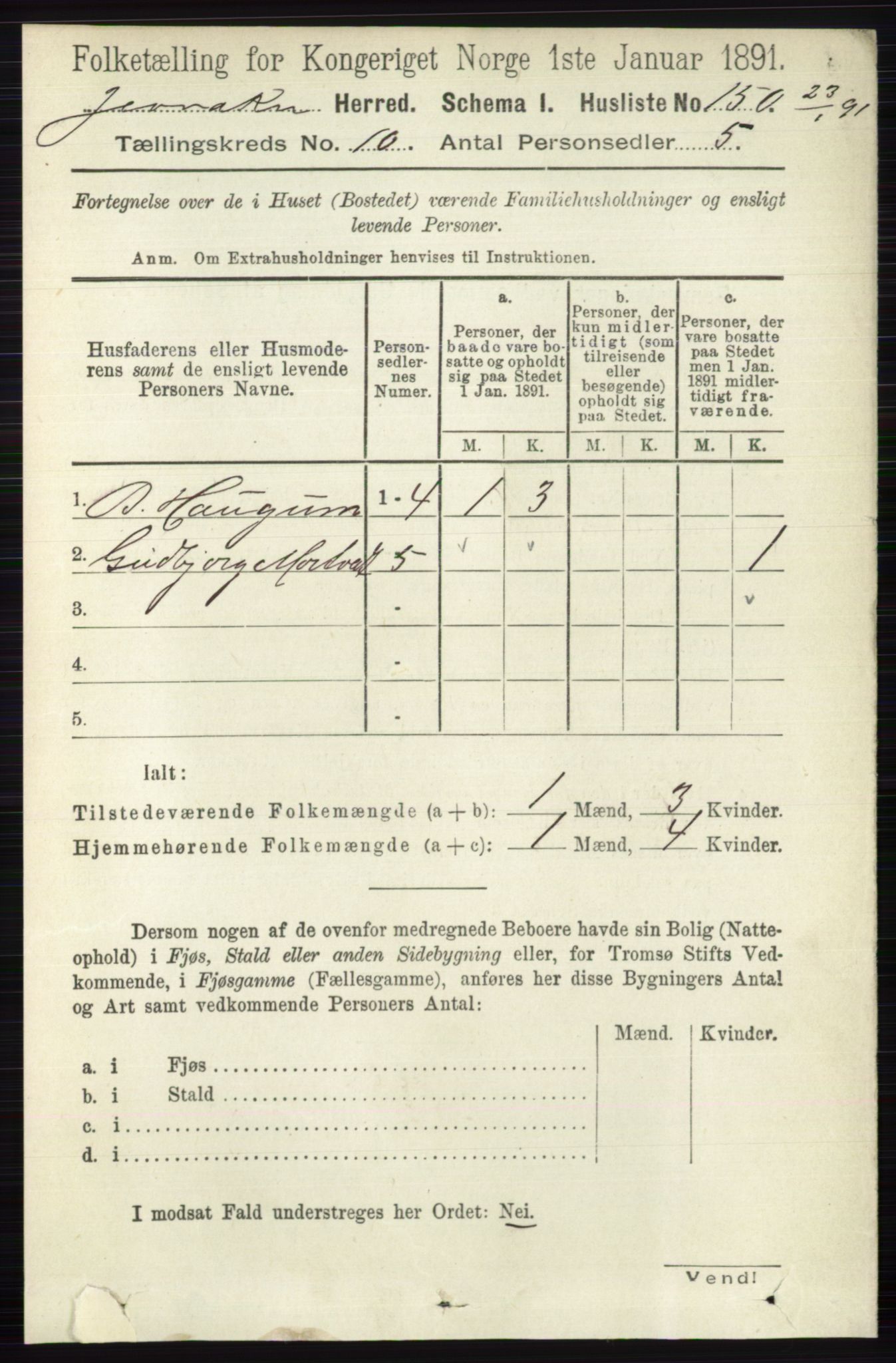 RA, 1891 census for 0532 Jevnaker, 1891, p. 5513