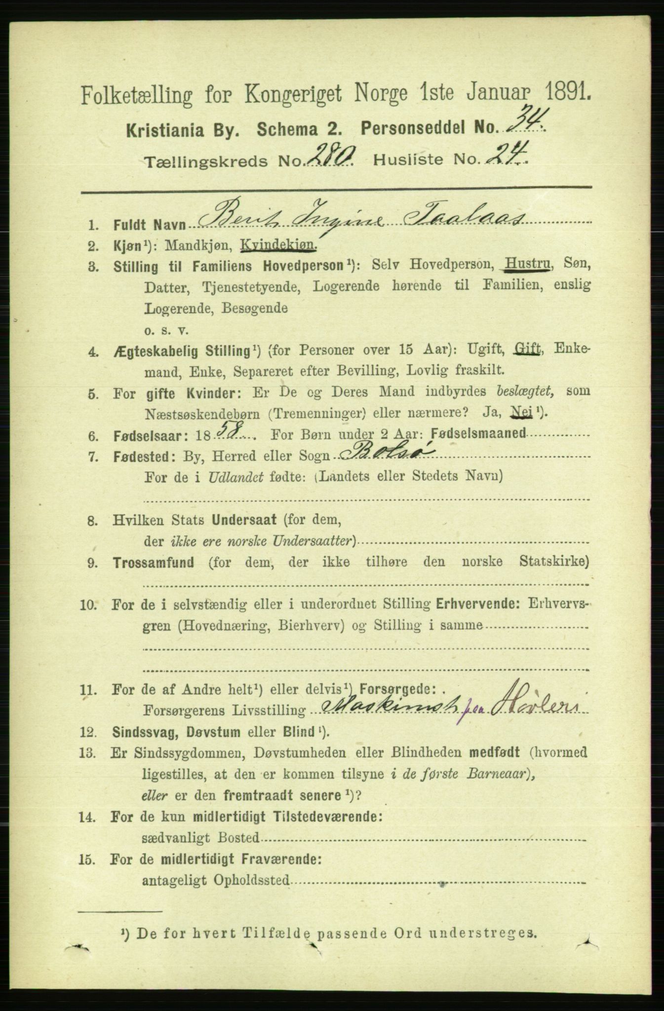 RA, 1891 census for 0301 Kristiania, 1891, p. 170733