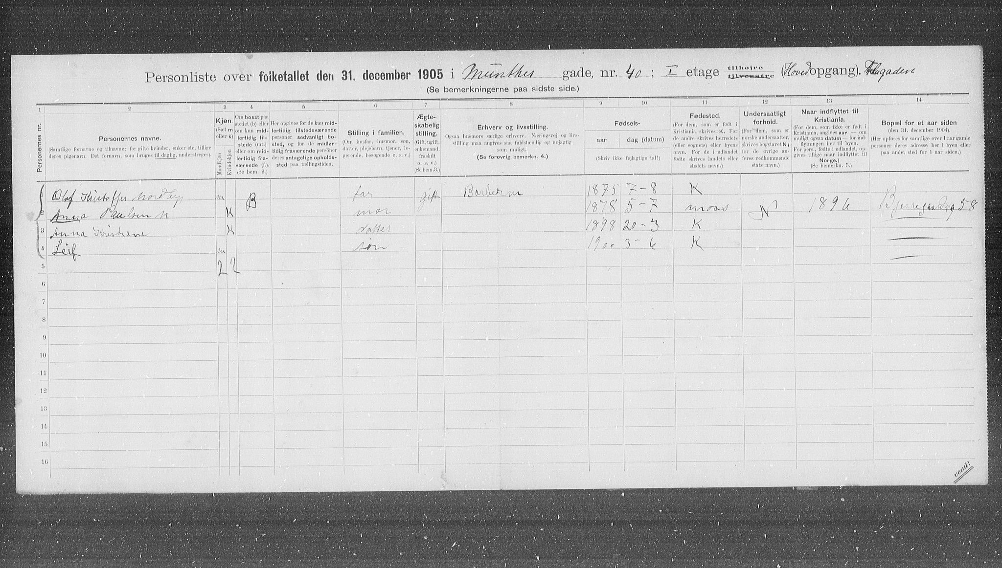 OBA, Municipal Census 1905 for Kristiania, 1905, p. 35818