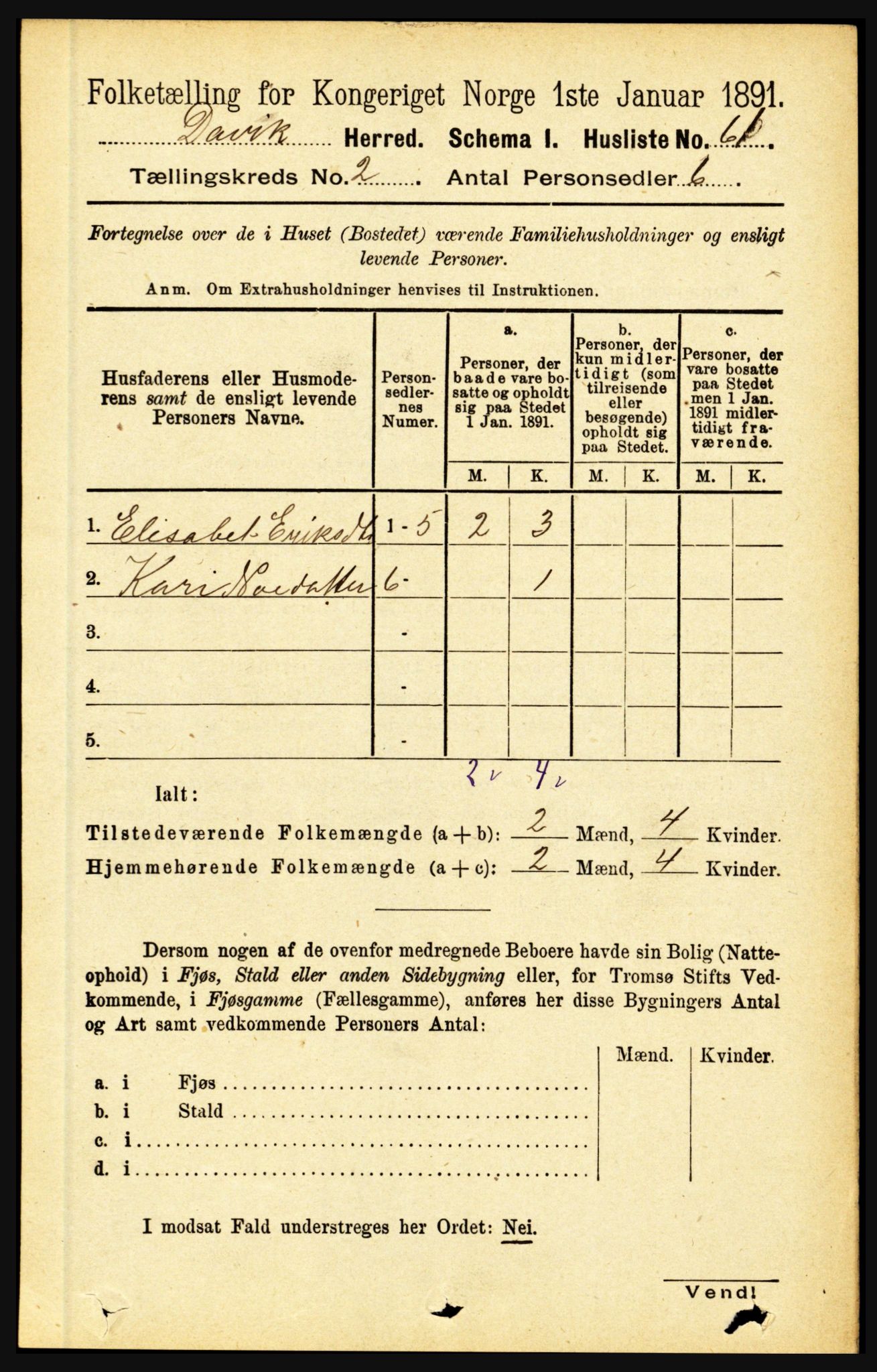 RA, 1891 census for 1442 Davik, 1891, p. 505