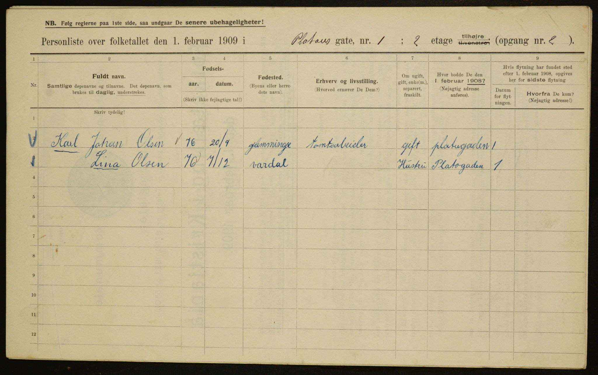 OBA, Municipal Census 1909 for Kristiania, 1909, p. 72649