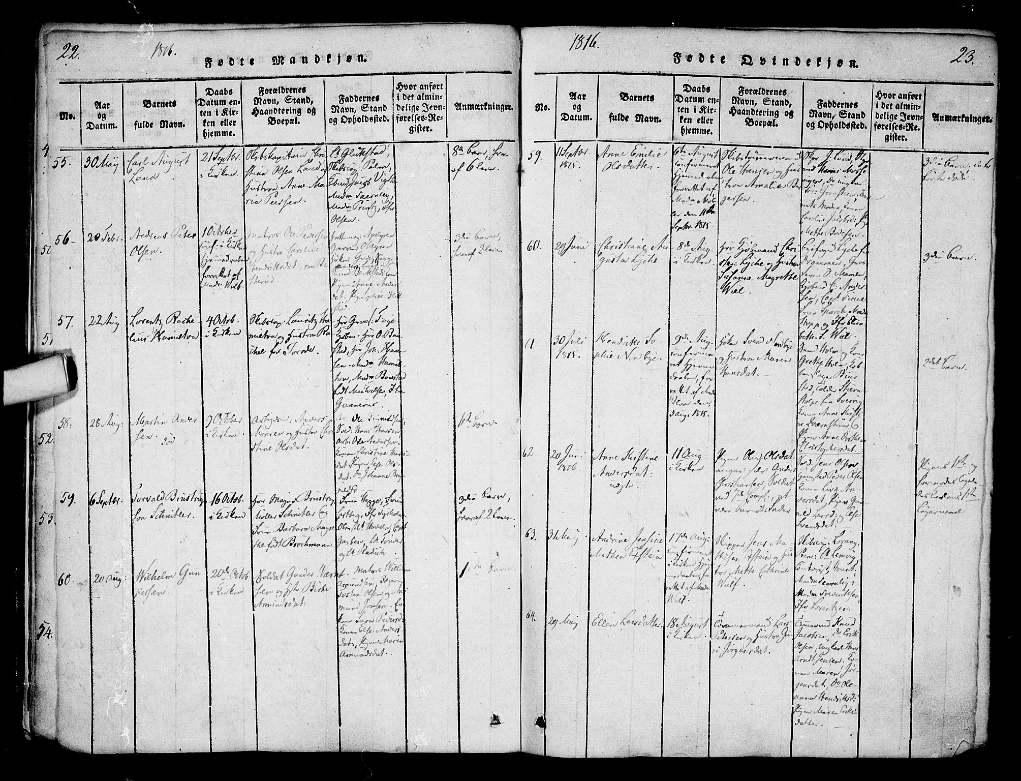Halden prestekontor Kirkebøker, SAO/A-10909/F/Fa/L0003: Parish register (official) no. I 3, 1815-1834, p. 22-23
