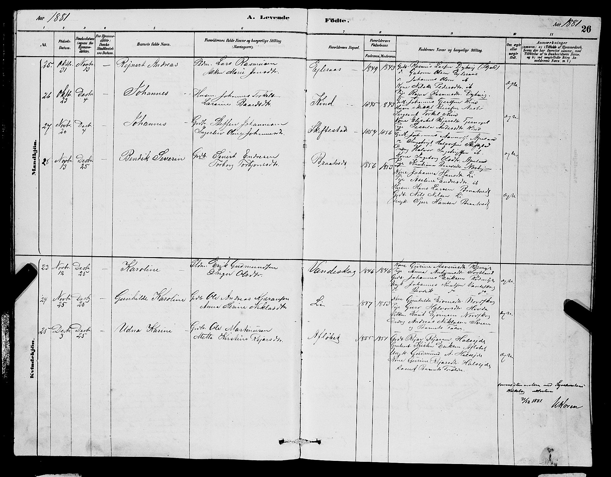 Sveio Sokneprestembete, SAB/A-78501/H/Hab: Parish register (copy) no. A 3, 1878-1896, p. 26