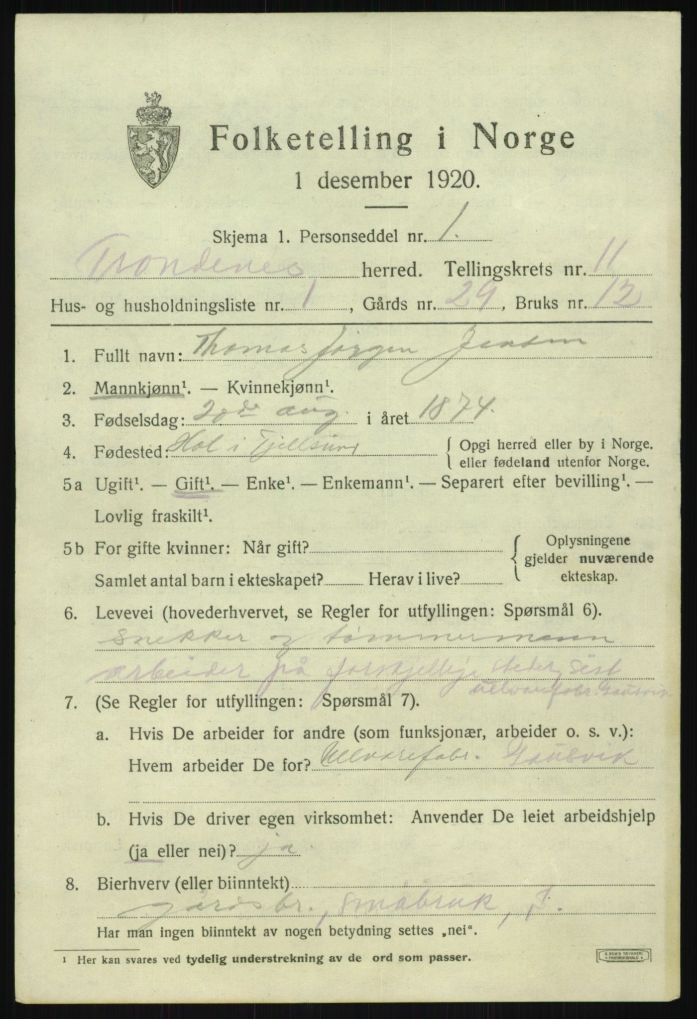 SATØ, 1920 census for Trondenes, 1920, p. 8269