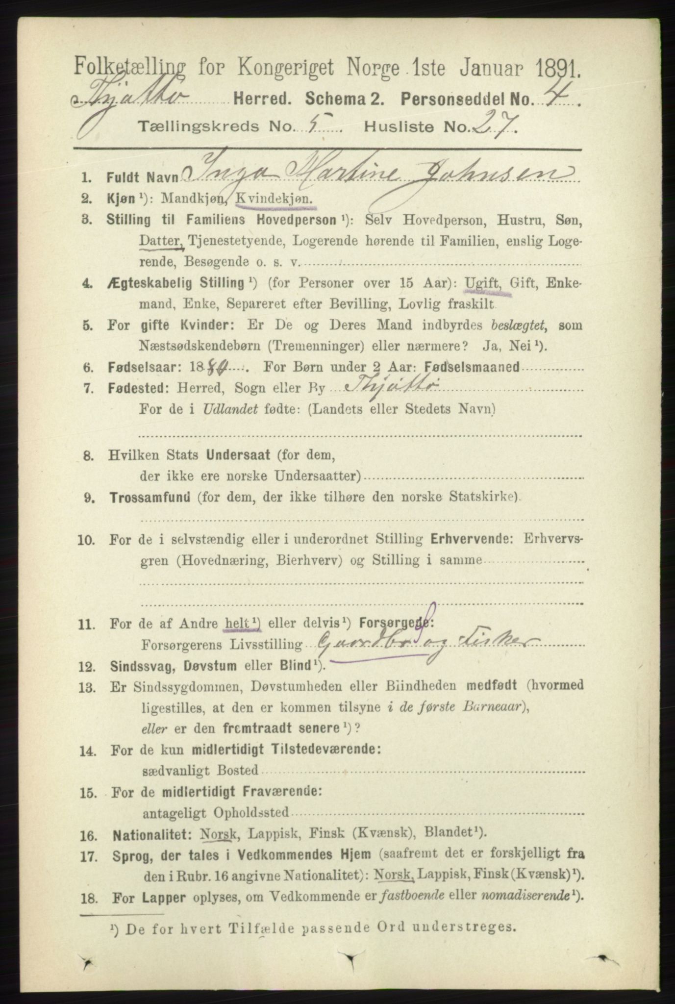 RA, 1891 census for 1817 Tjøtta, 1891, p. 2560