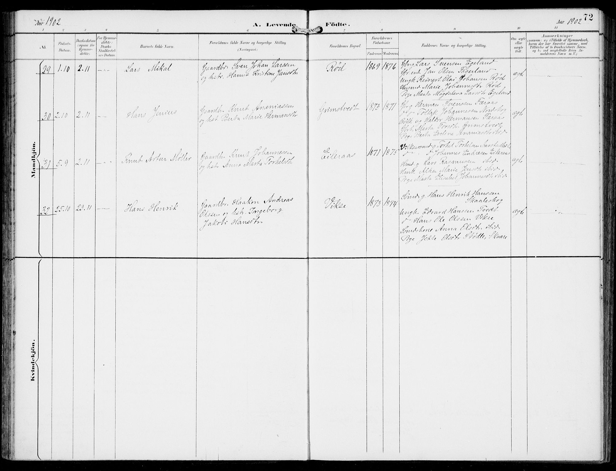 Sveio Sokneprestembete, AV/SAB-A-78501/H/Haa: Parish register (official) no. B  3, 1894-1906, p. 72