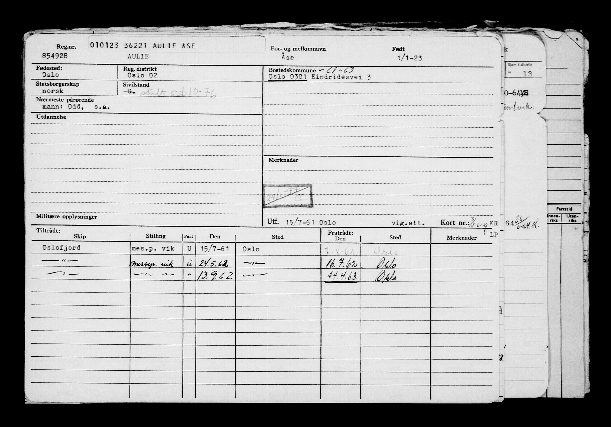 Direktoratet for sjømenn, RA/S-3545/G/Gb/L0214: Hovedkort, 1923, p. 1