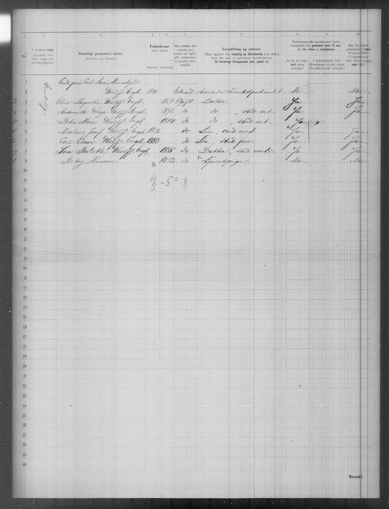 OBA, Municipal Census 1903 for Kristiania, 1903, p. 3707