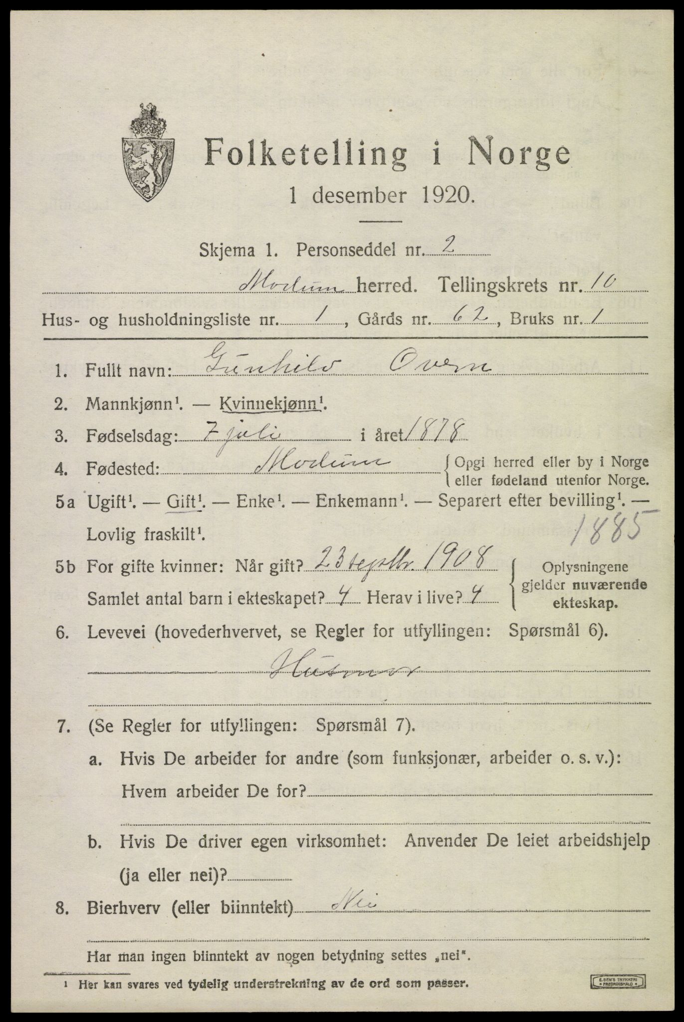 SAKO, 1920 census for Modum, 1920, p. 12919