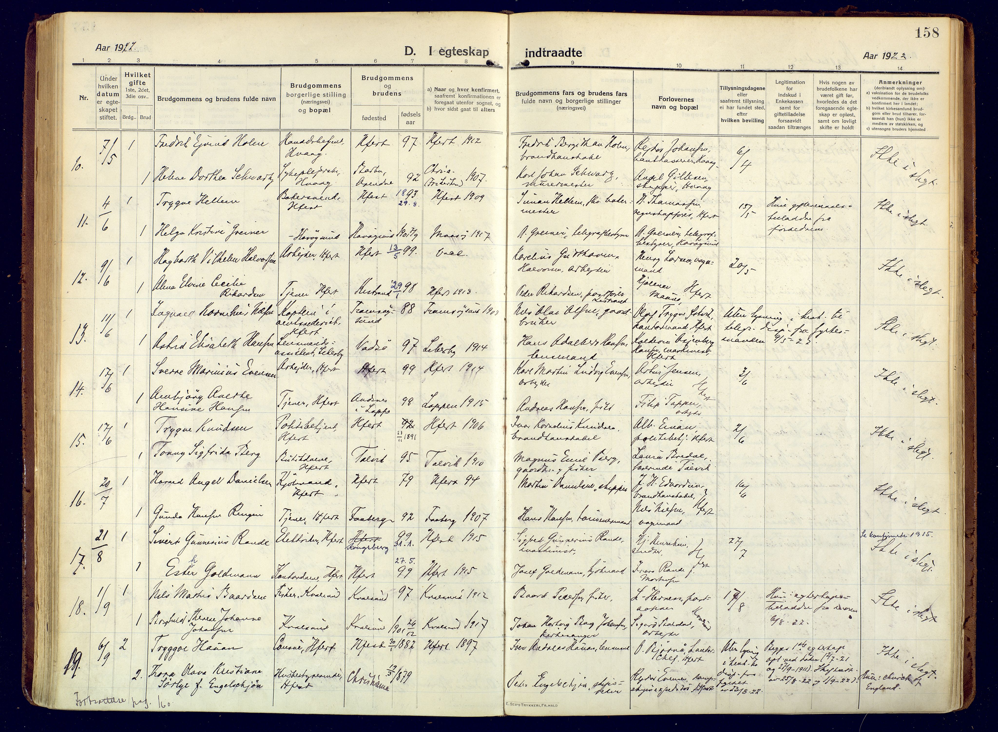 Hammerfest sokneprestkontor, SATØ/S-1347/H/Ha/L0015.kirke: Parish register (official) no. 15, 1916-1923, p. 158