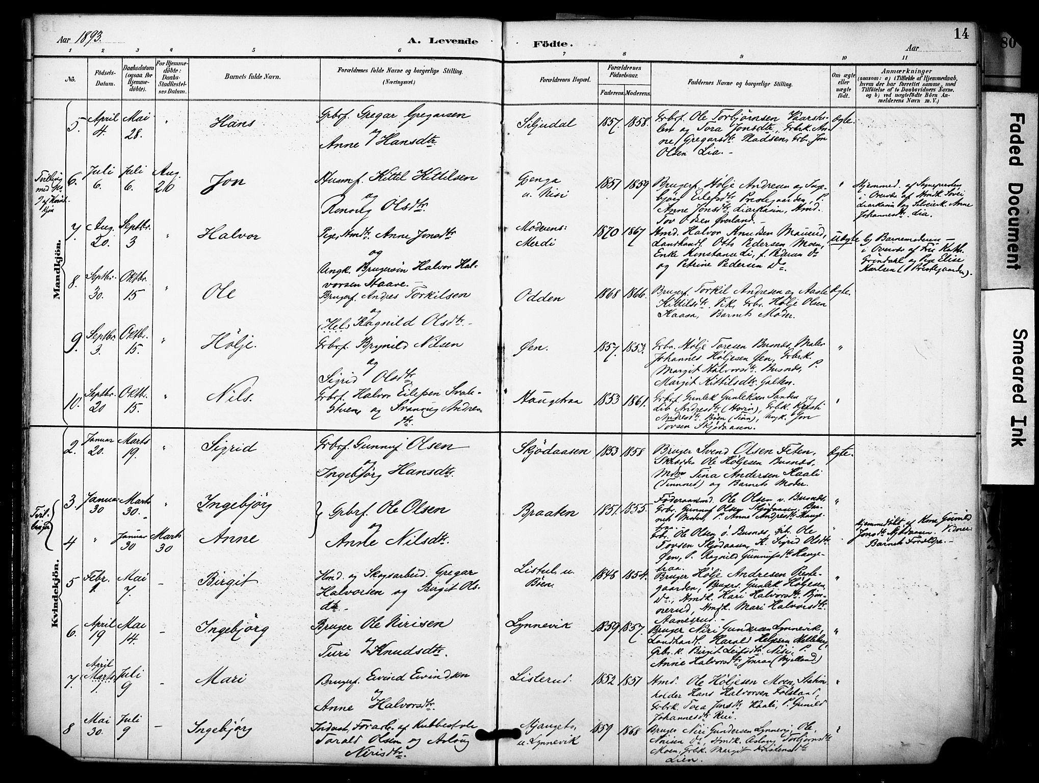 Gransherad kirkebøker, SAKO/A-267/F/Fa/L0005: Parish register (official) no. I 5, 1887-1916, p. 14