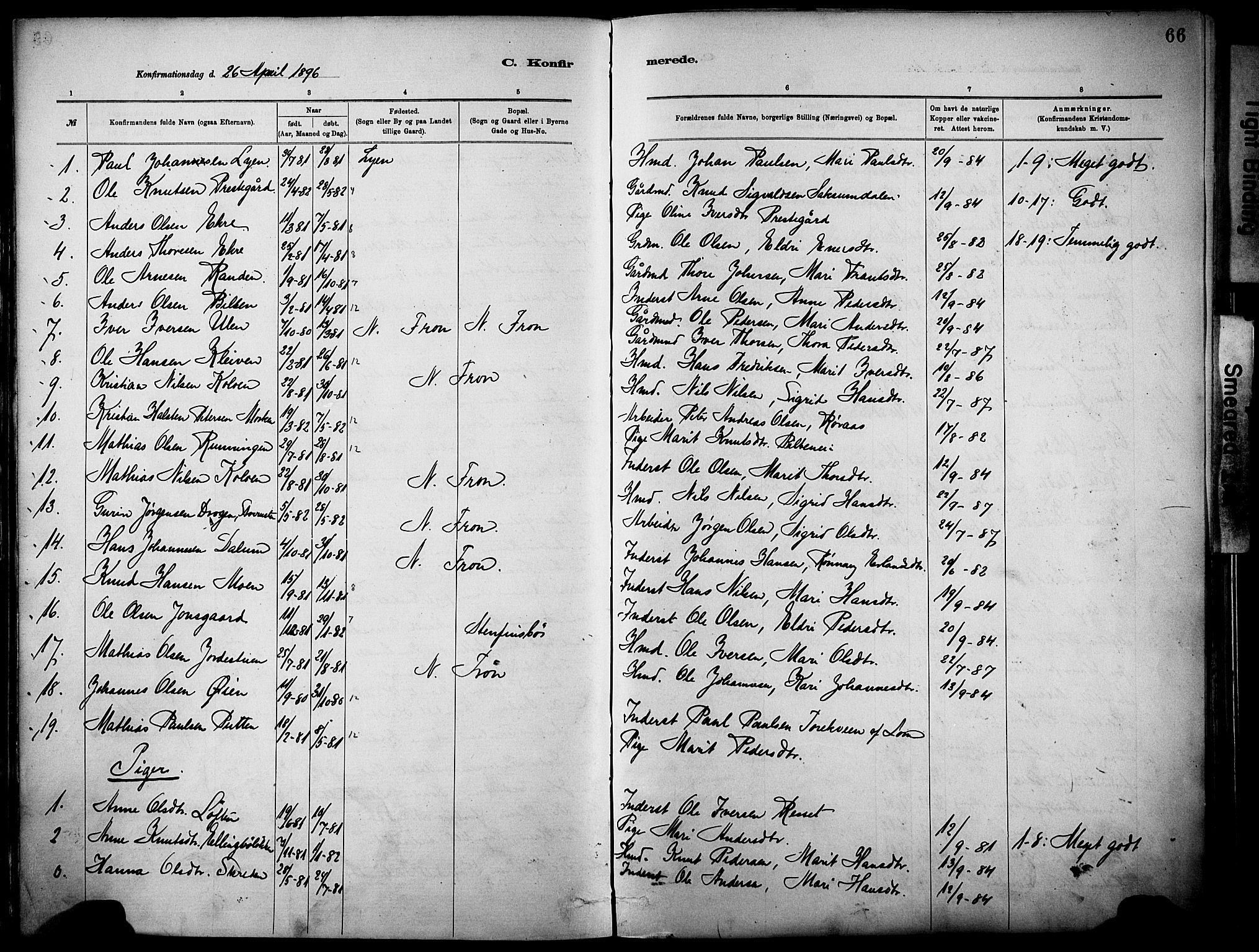 Vågå prestekontor, SAH/PREST-076/H/Ha/Haa/L0010: Parish register (official) no. 10, 1887-1904, p. 66