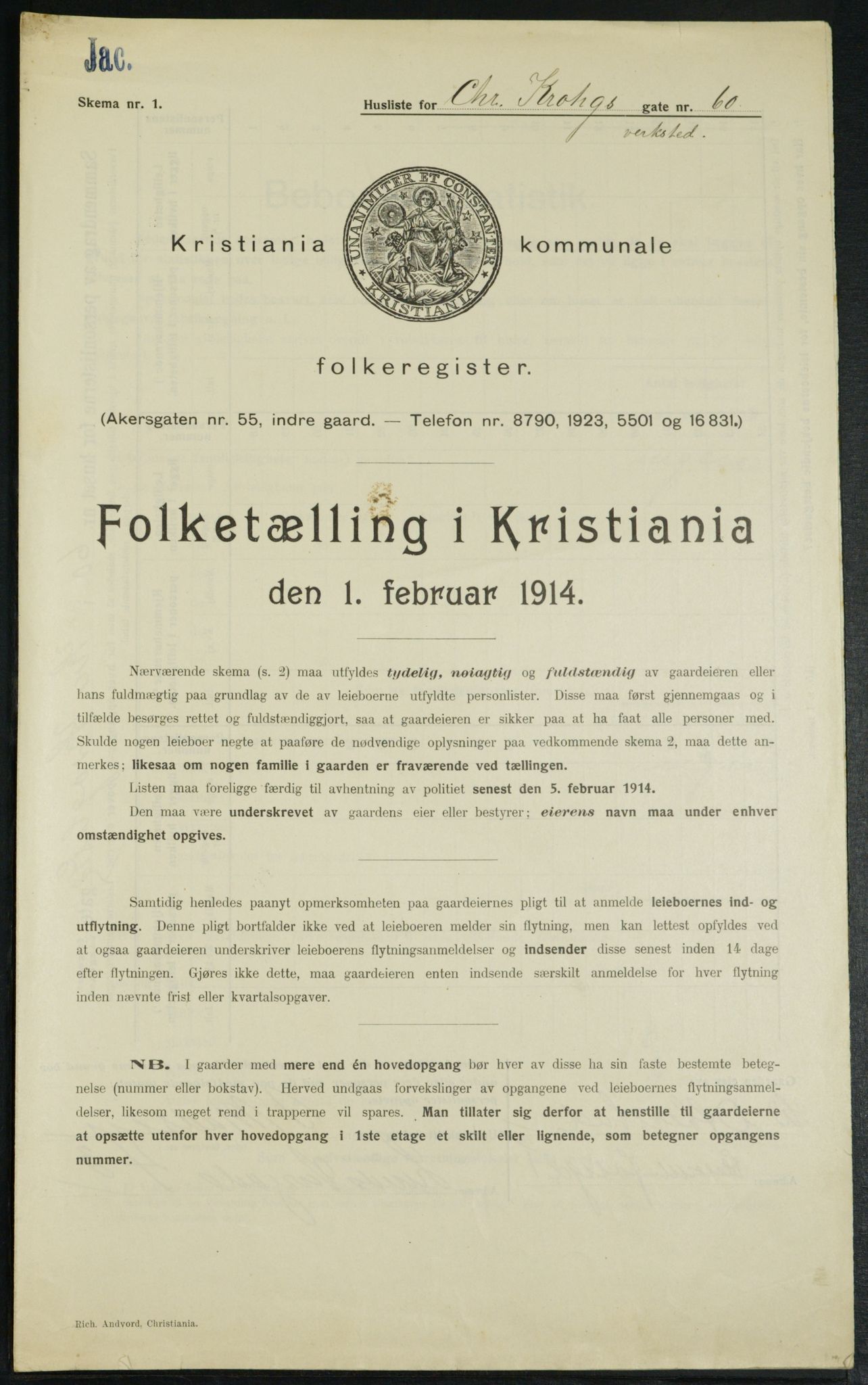 OBA, Municipal Census 1914 for Kristiania, 1914, p. 12476