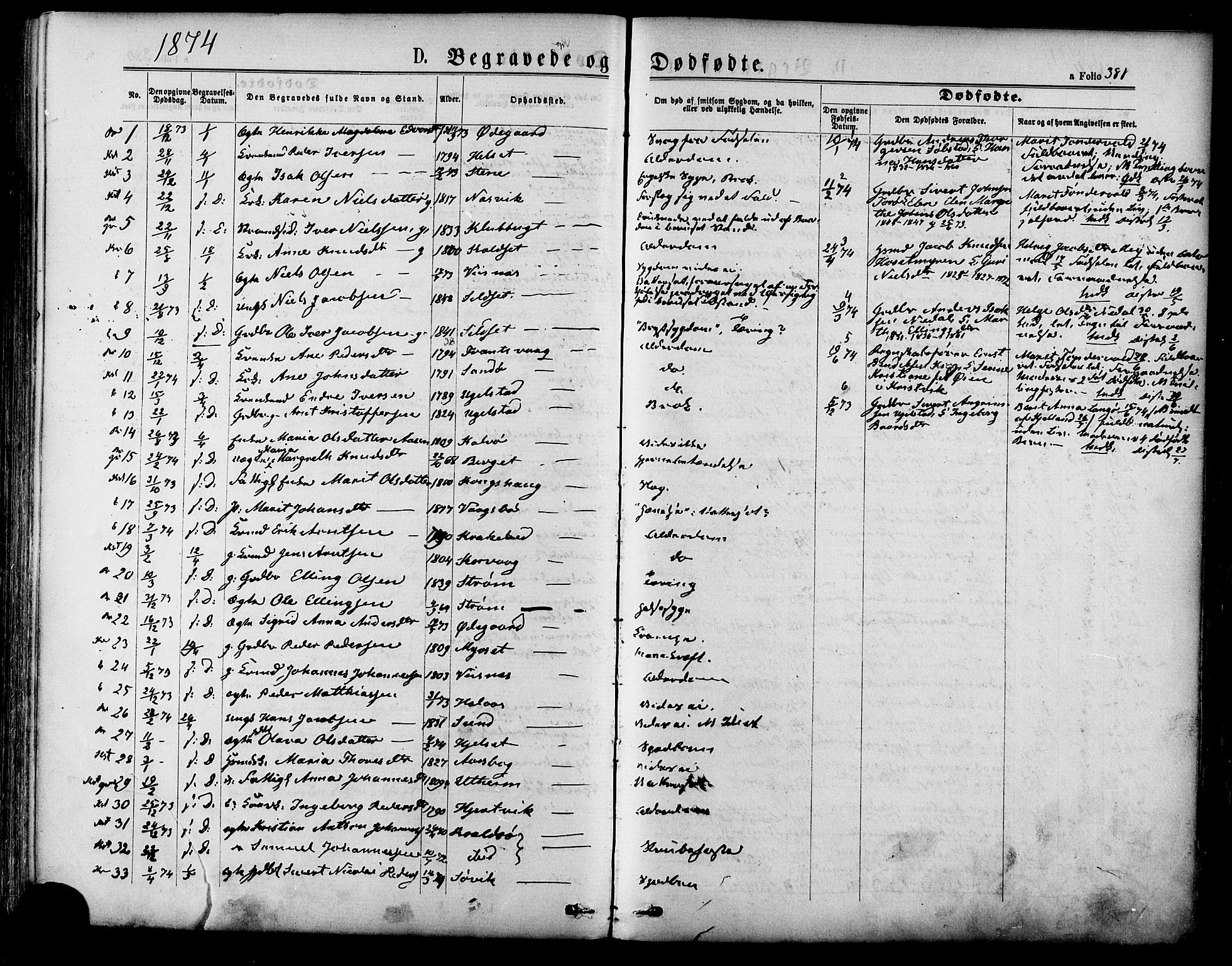 Ministerialprotokoller, klokkerbøker og fødselsregistre - Møre og Romsdal, SAT/A-1454/568/L0805: Parish register (official) no. 568A12 /1, 1869-1884, p. 381