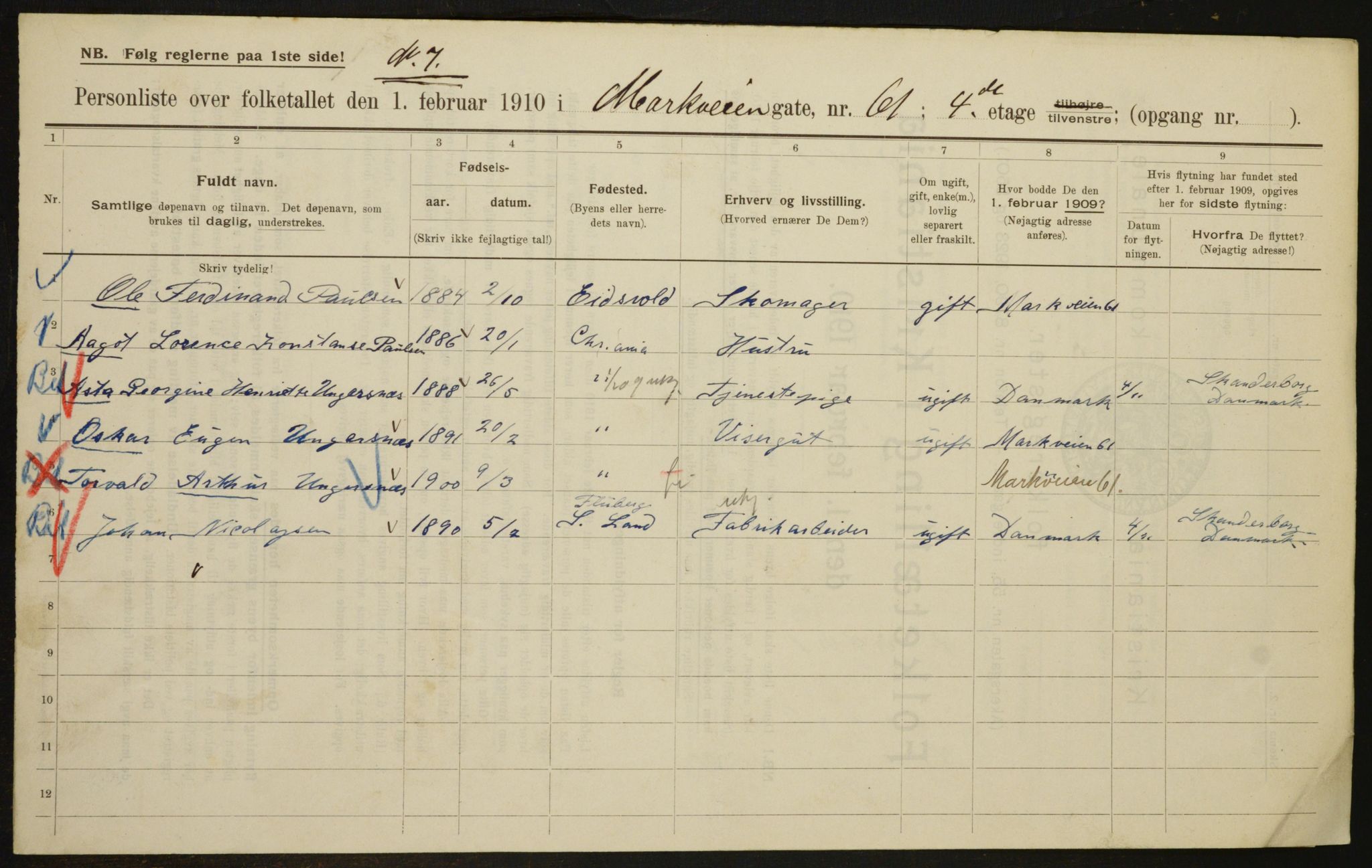 OBA, Municipal Census 1910 for Kristiania, 1910, p. 62317