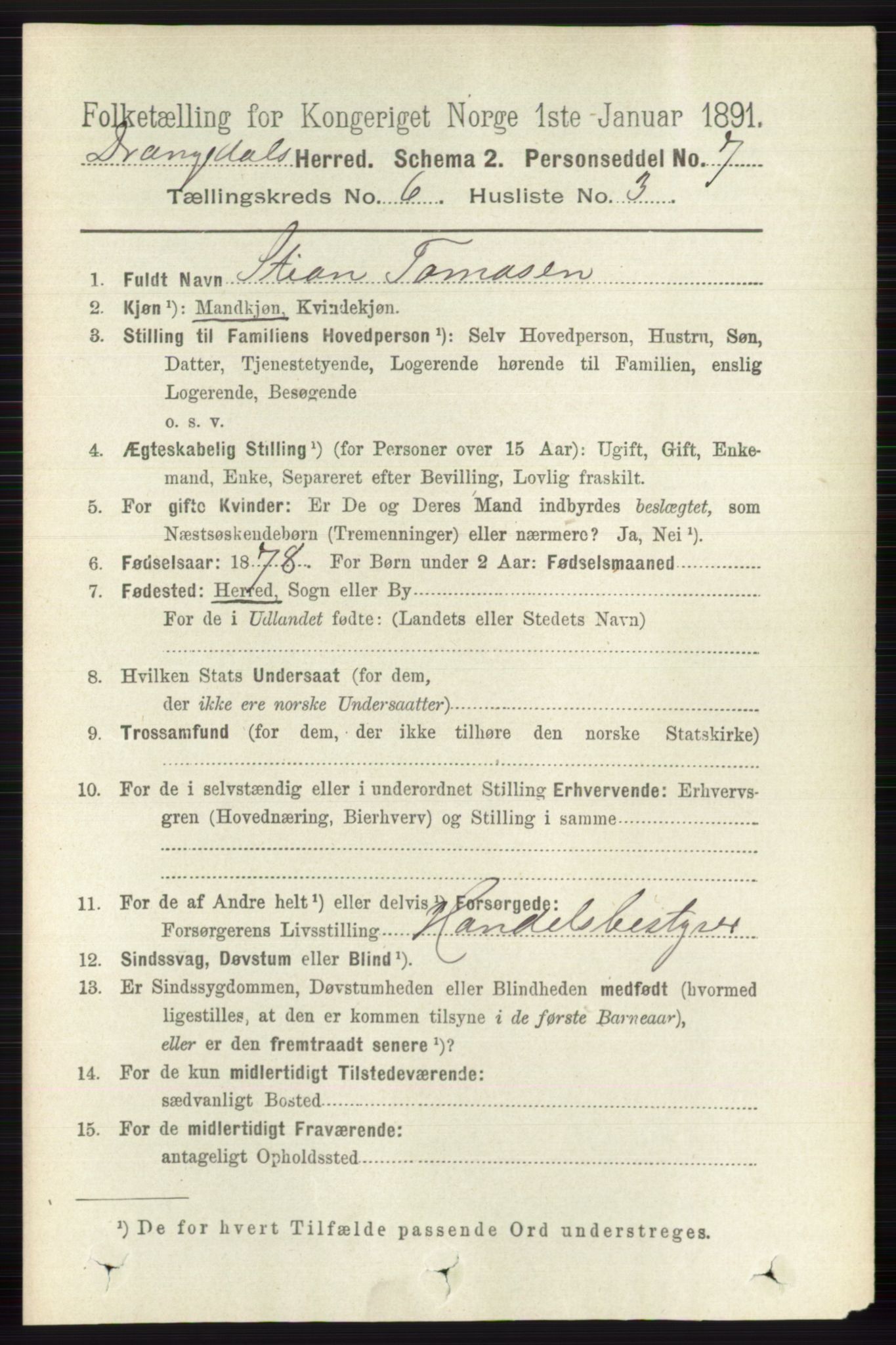 RA, 1891 census for 0817 Drangedal, 1891, p. 2004