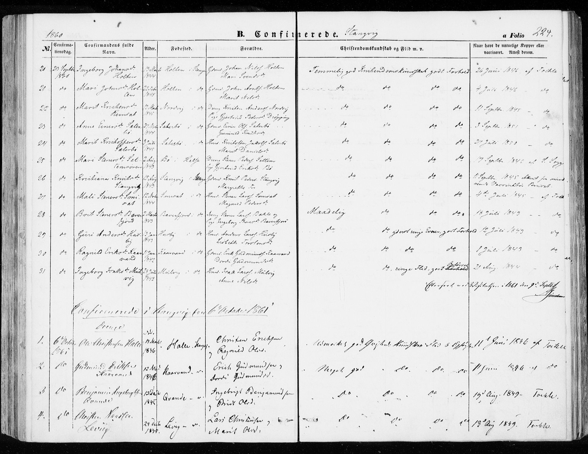 Ministerialprotokoller, klokkerbøker og fødselsregistre - Møre og Romsdal, AV/SAT-A-1454/592/L1026: Parish register (official) no. 592A04, 1849-1867, p. 224