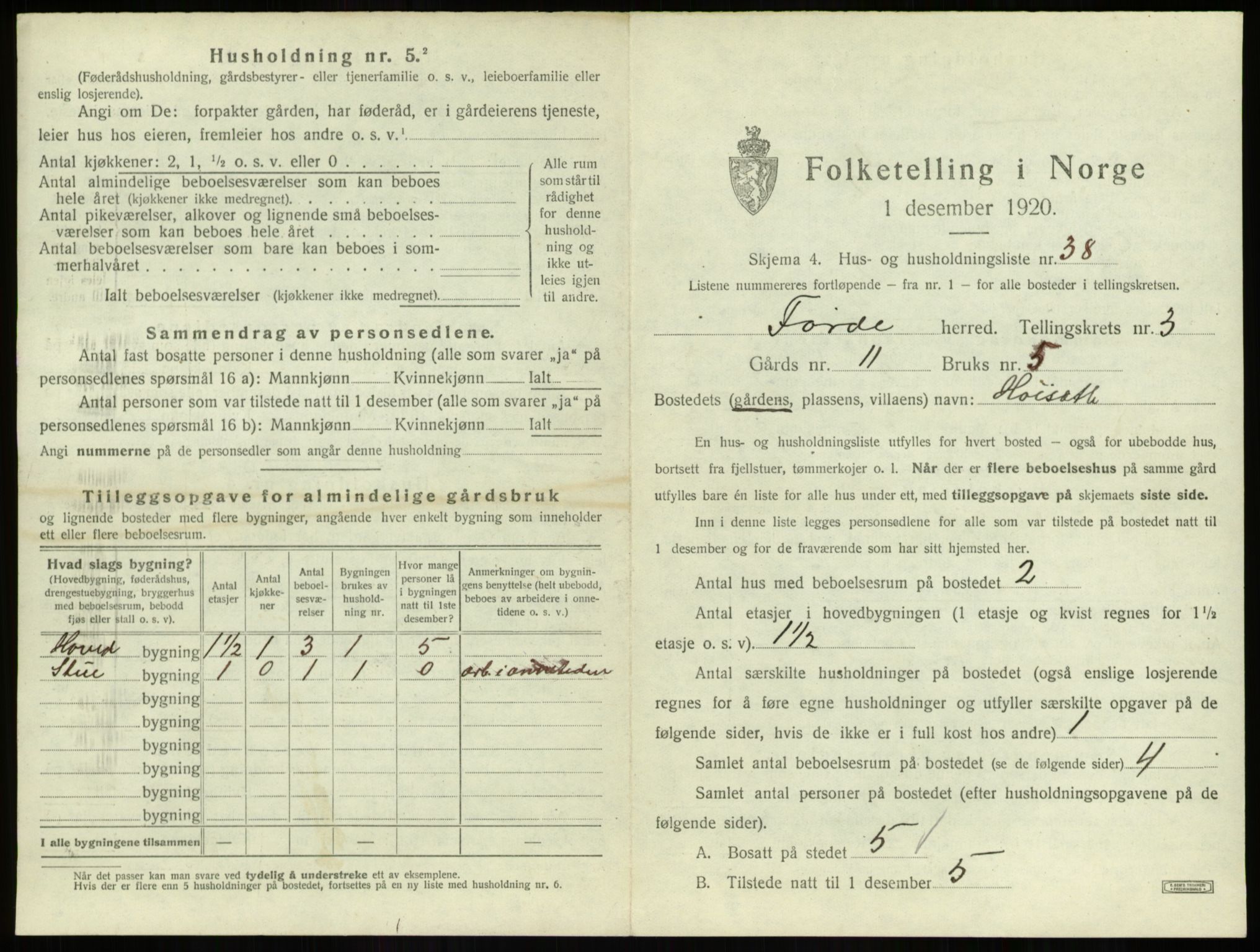 SAB, 1920 census for Førde, 1920, p. 210