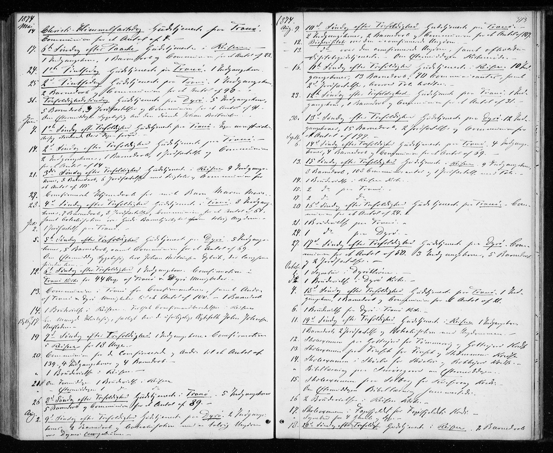 Tranøy sokneprestkontor, AV/SATØ-S-1313/I/Ia/Iaa/L0008kirke: Parish register (official) no. 8, 1867-1877, p. 413