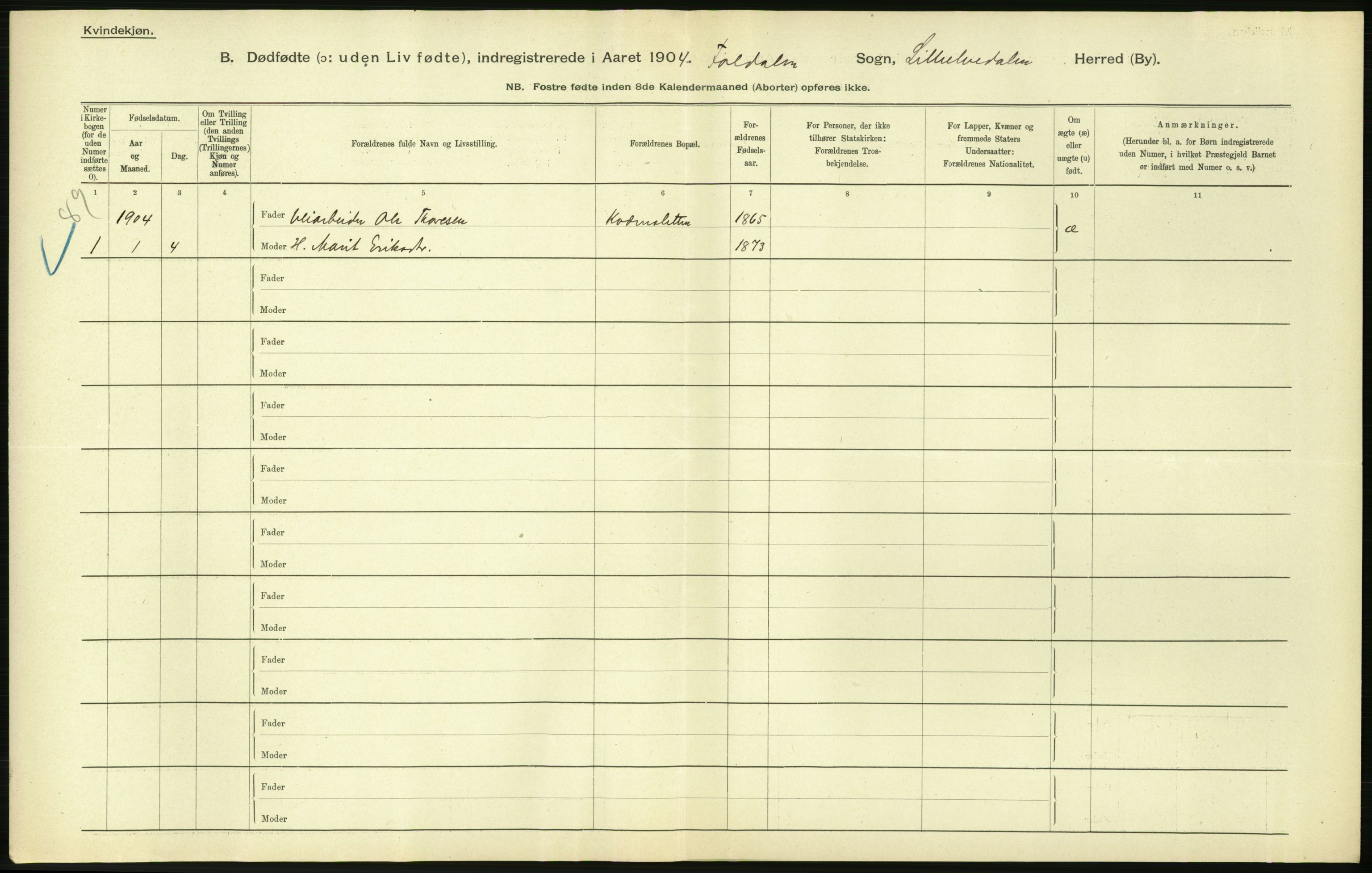 Statistisk sentralbyrå, Sosiodemografiske emner, Befolkning, AV/RA-S-2228/D/Df/Dfa/Dfab/L0025: Smålenenes amt - Stavanger amt: Dødfødte. Bygder., 1904, p. 174