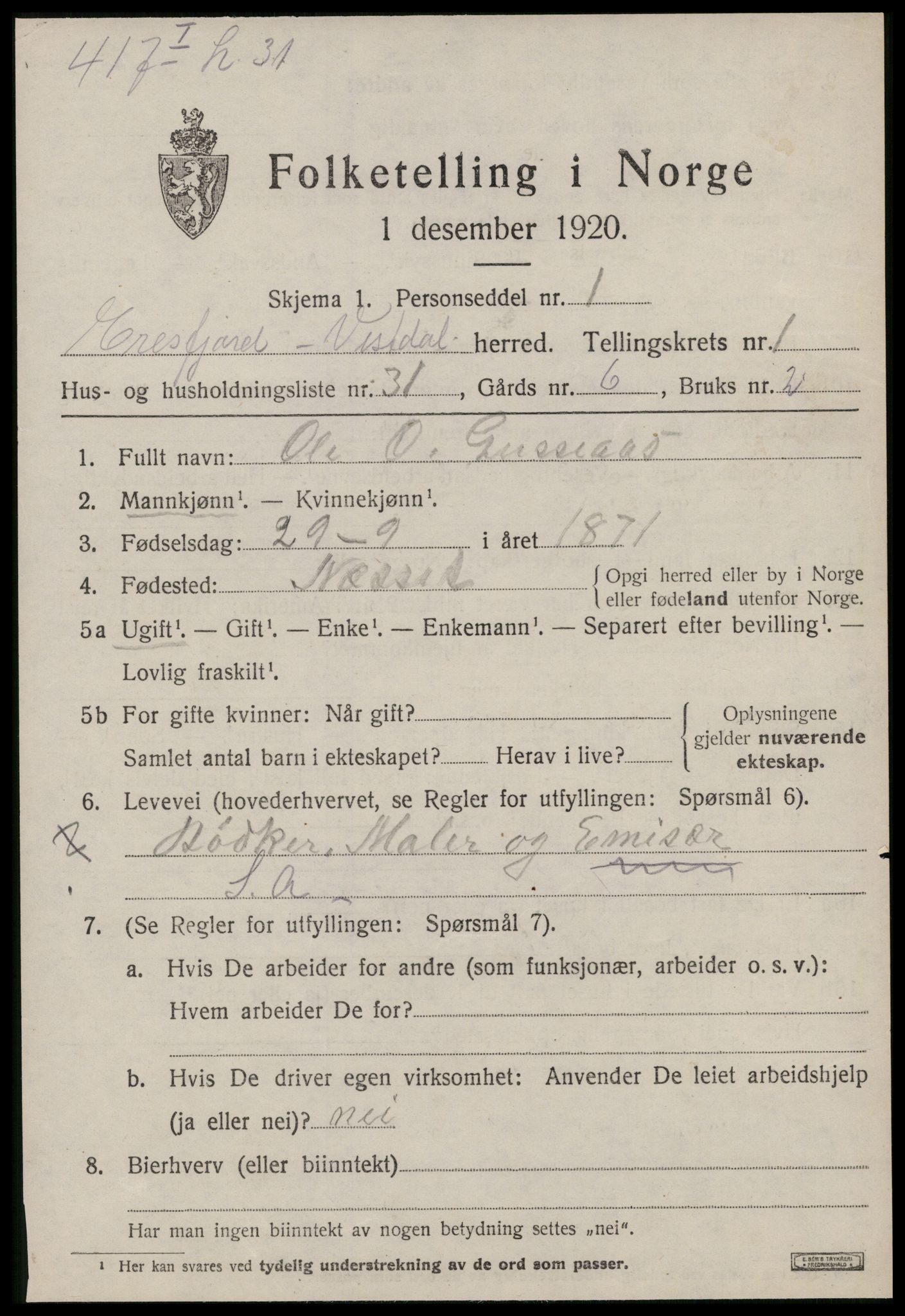 SAT, 1920 census for Eresfjord og Vistdal, 1920, p. 939