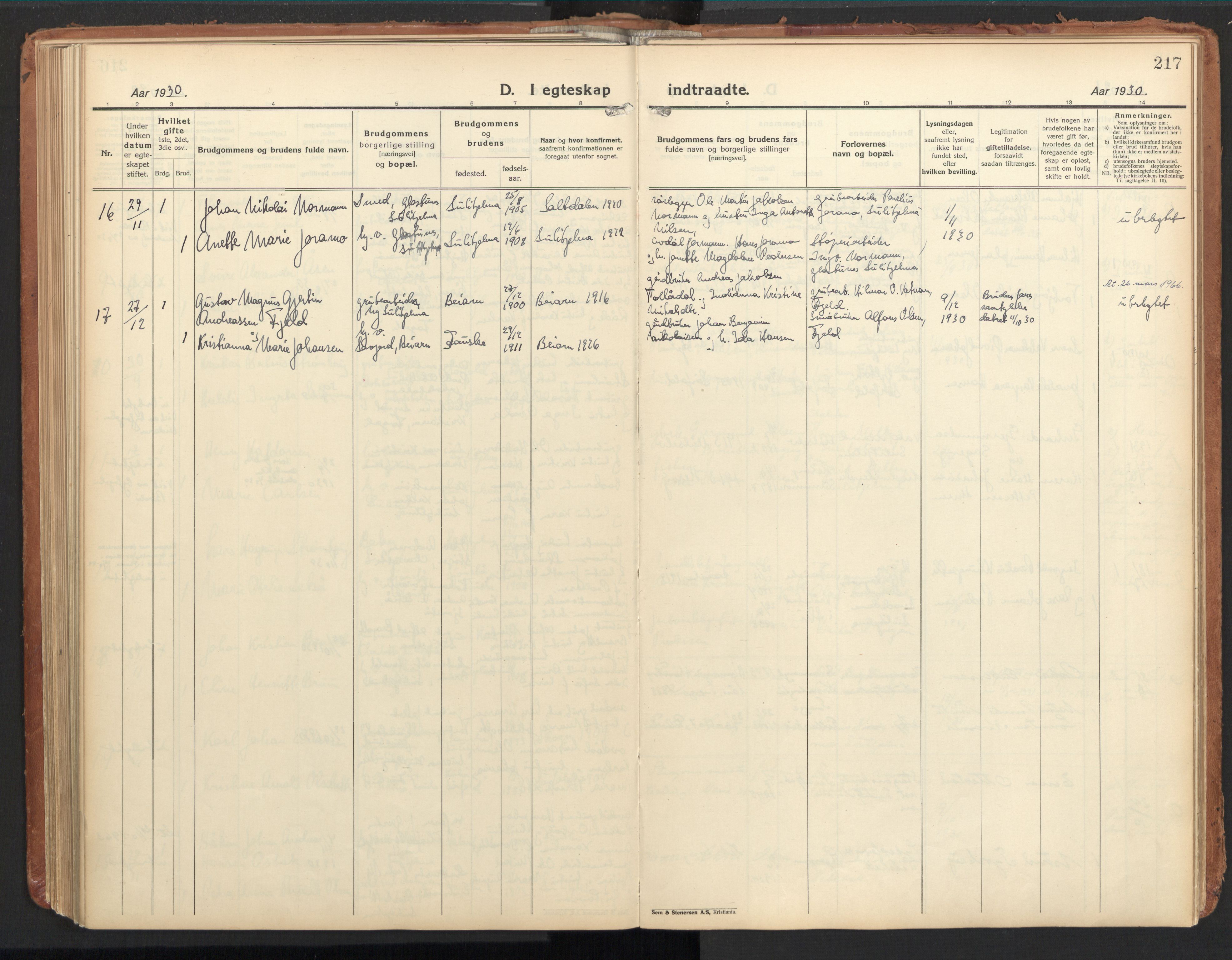 Ministerialprotokoller, klokkerbøker og fødselsregistre - Nordland, AV/SAT-A-1459/850/L0716: Curate's parish register no. 850B06, 1924-1938, p. 217