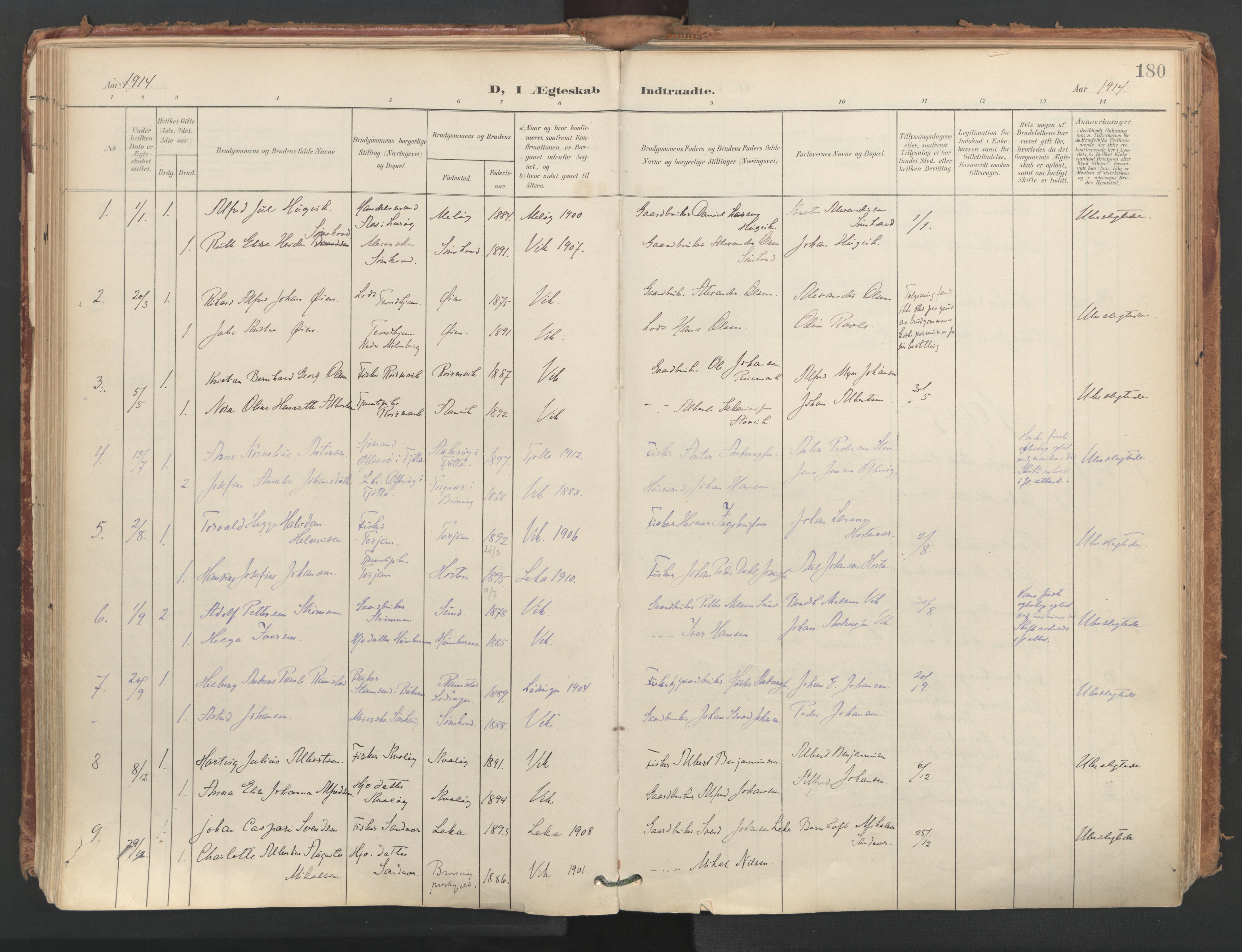 Ministerialprotokoller, klokkerbøker og fødselsregistre - Nordland, SAT/A-1459/812/L0180: Parish register (official) no. 812A09, 1901-1915, p. 180