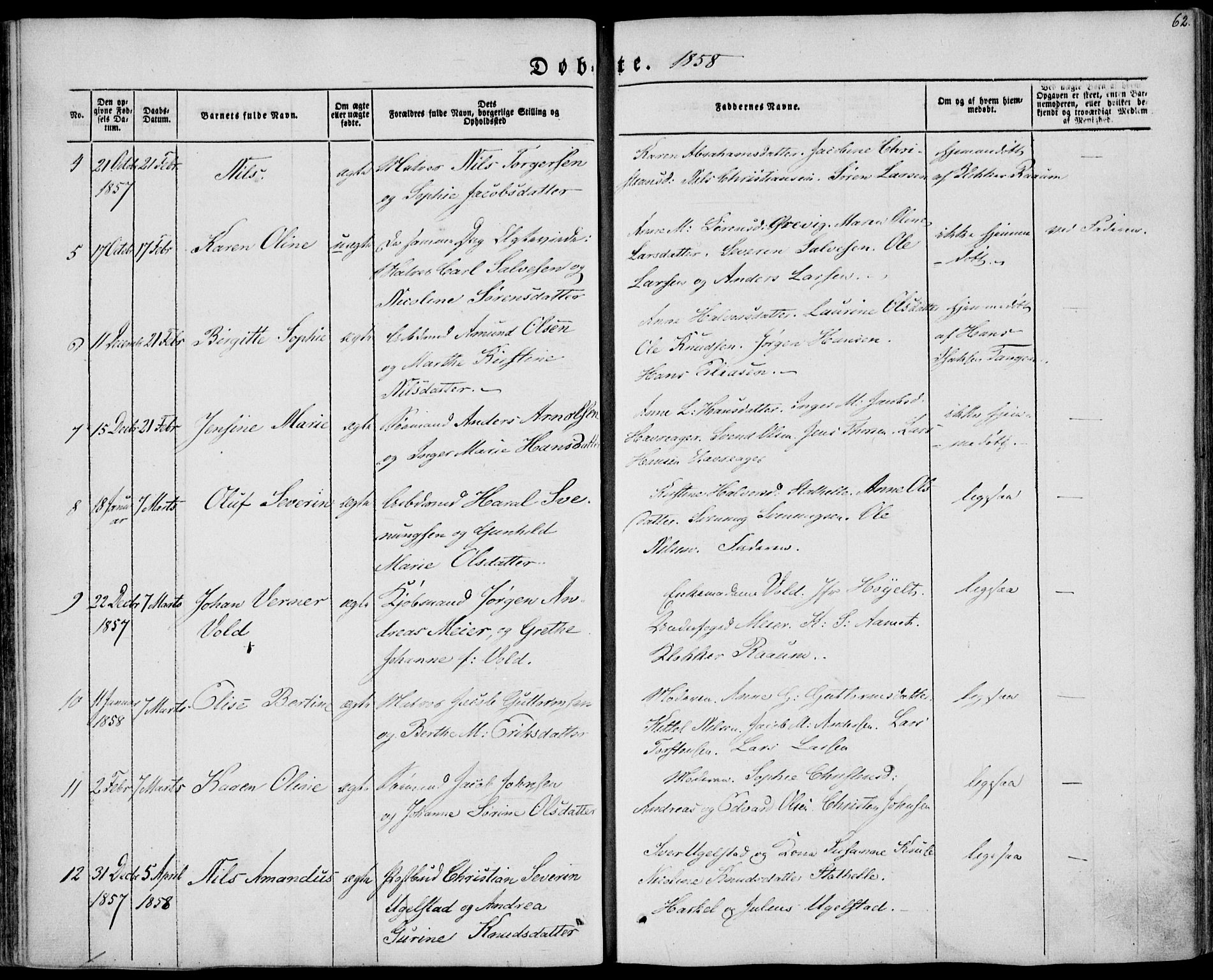 Brevik kirkebøker, SAKO/A-255/F/Fa/L0005: Parish register (official) no. 5, 1847-1865, p. 62