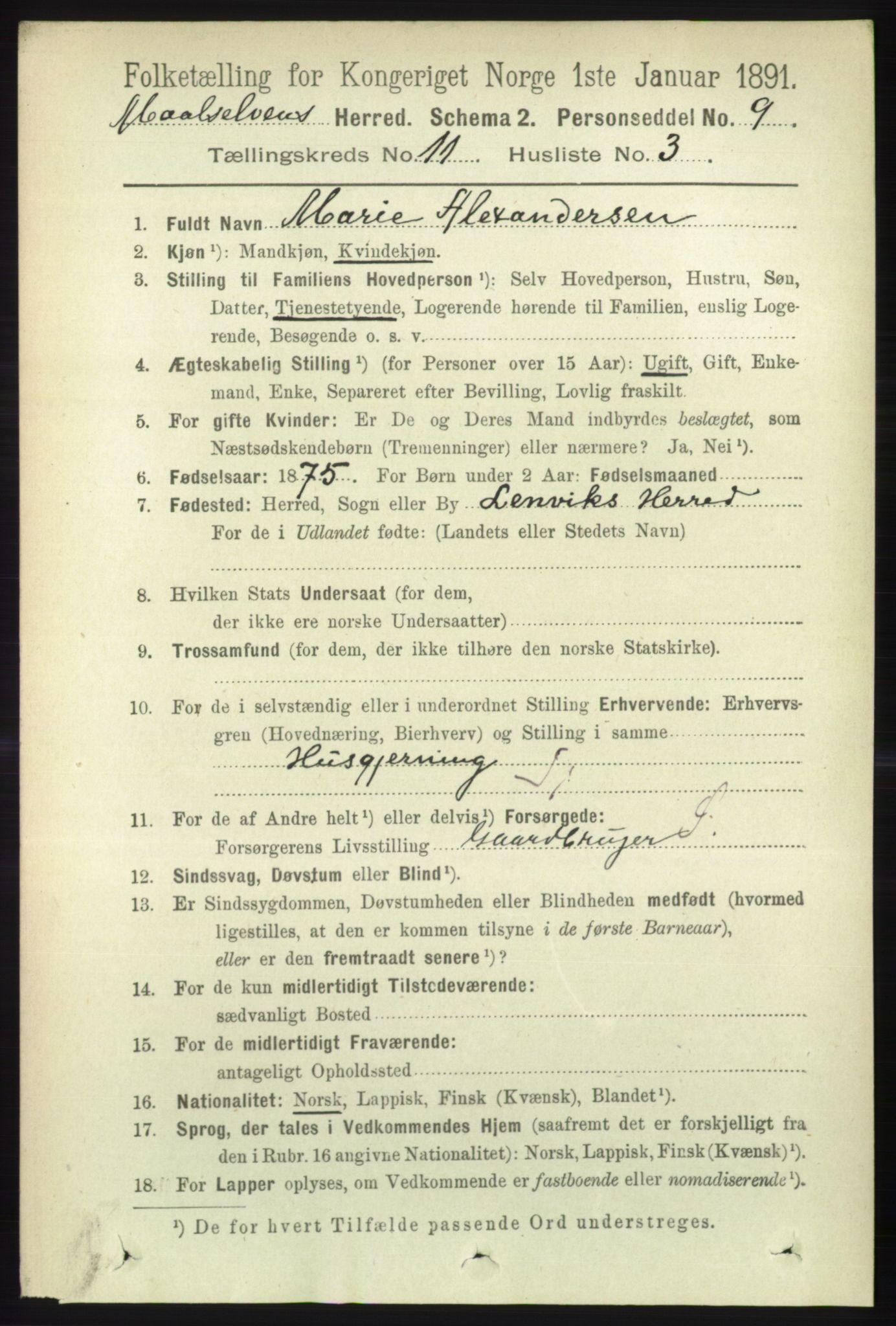 RA, 1891 census for 1924 Målselv, 1891, p. 3293