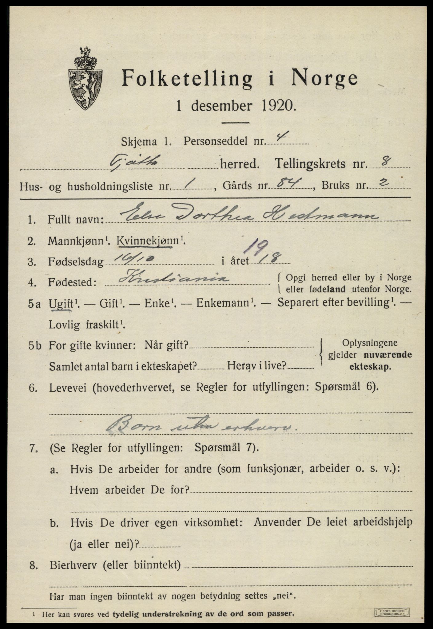 SAT, 1920 census for Tjøtta, 1920, p. 3427