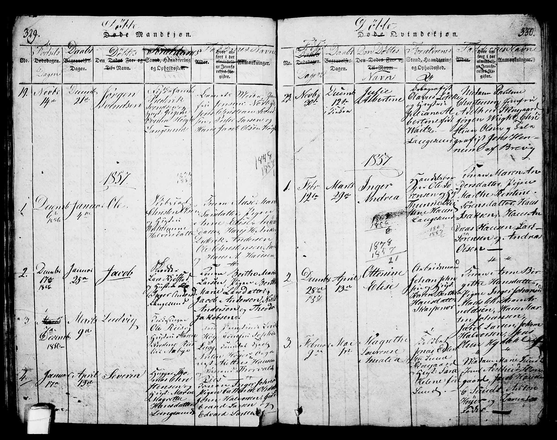 Langesund kirkebøker, SAKO/A-280/G/Ga/L0003: Parish register (copy) no. 3, 1815-1858, p. 329-330