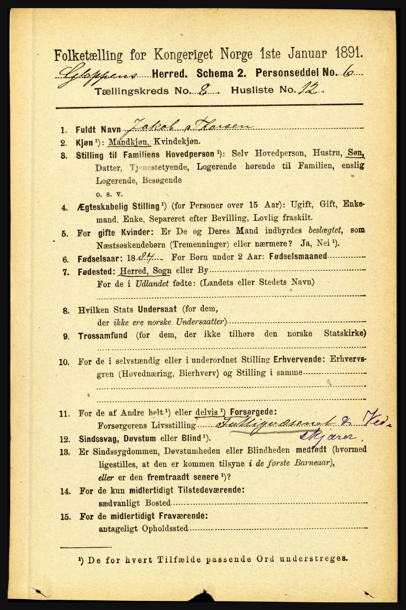 RA, 1891 census for 1445 Gloppen, 1891, p. 3232