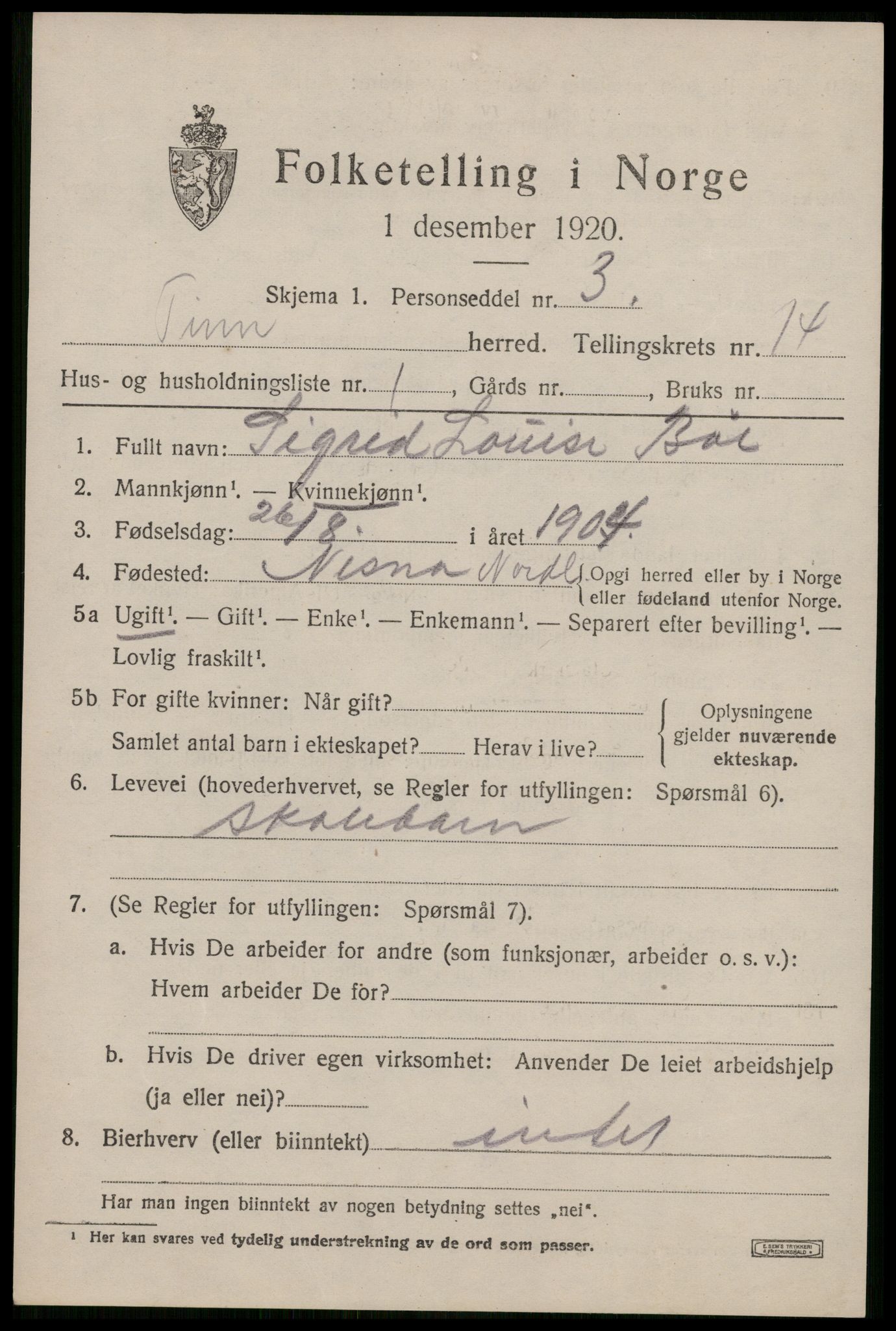 SAKO, 1920 census for Tinn, 1920, p. 8670