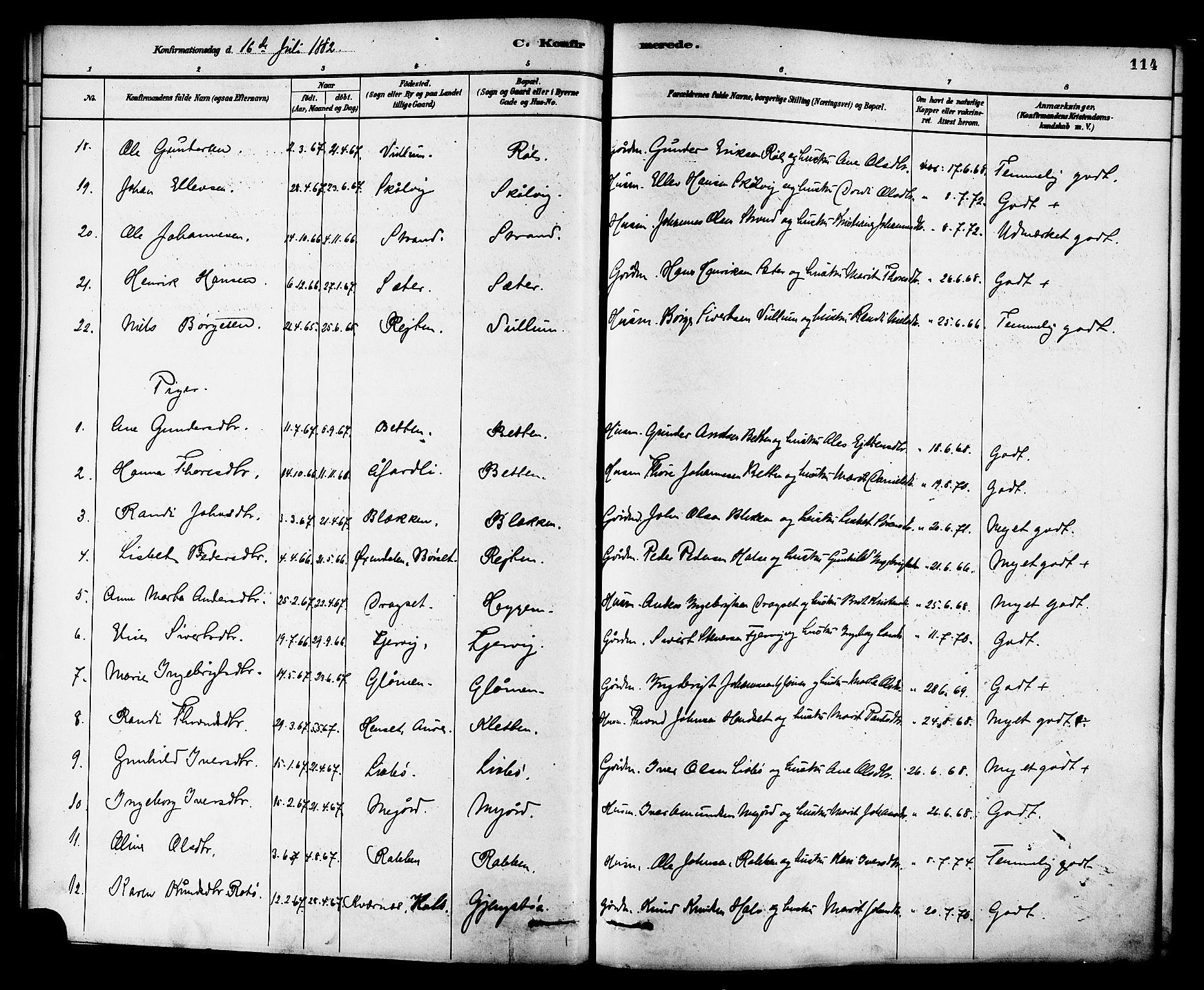 Ministerialprotokoller, klokkerbøker og fødselsregistre - Møre og Romsdal, AV/SAT-A-1454/576/L0885: Parish register (official) no. 576A03, 1880-1898, p. 114