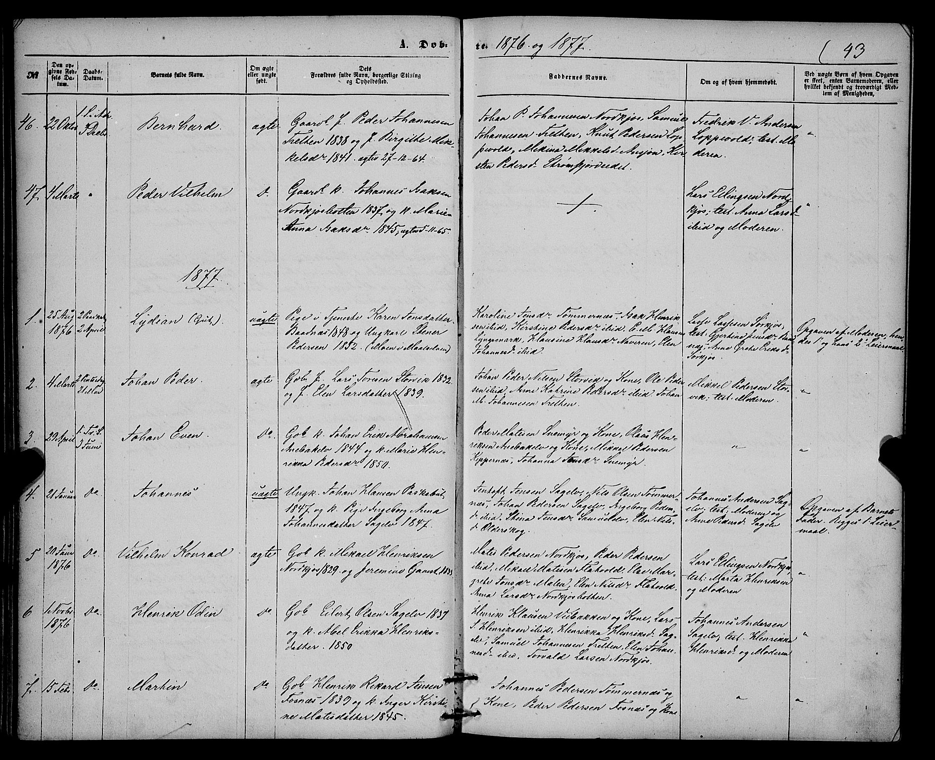 Skjervøy sokneprestkontor, SATØ/S-1300/H/Ha/Haa/L0013kirke: Parish register (official) no. 13, 1863-1877, p. 43